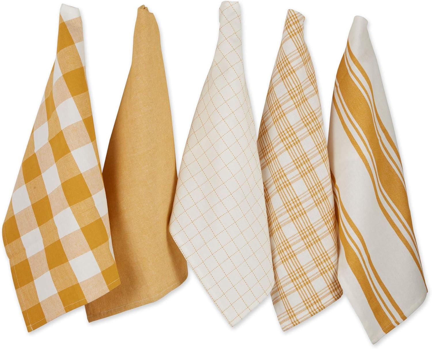 Honey Gold and White Cotton Kitchen Dishtowel Set, 18x28, 5 Count