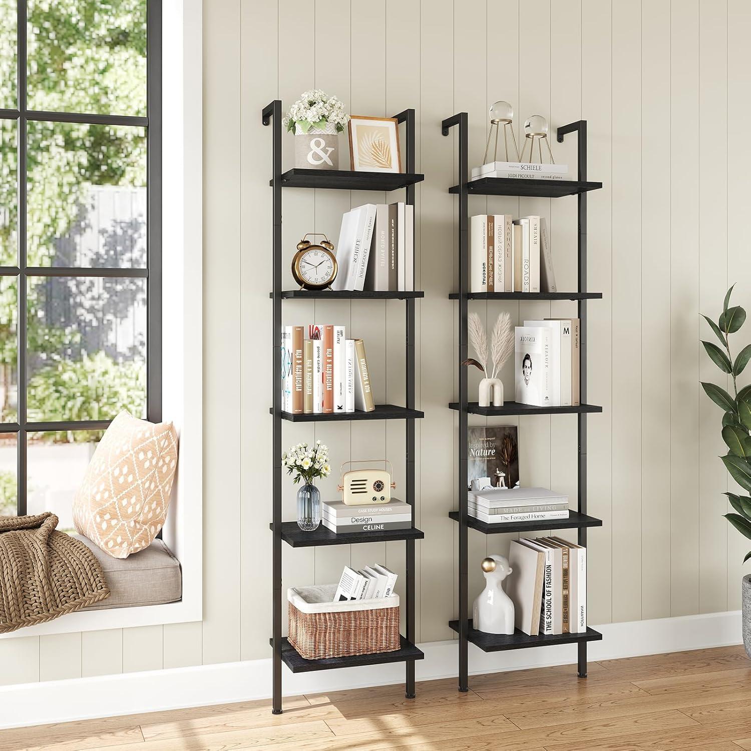 Black 5-Tier Ladder Shelf with Metal Frame