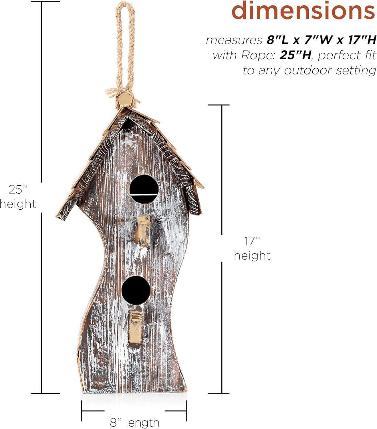 Alpine Corporation 8" x 17" Hanging Swirly Vintage Wood Birdhouse, White