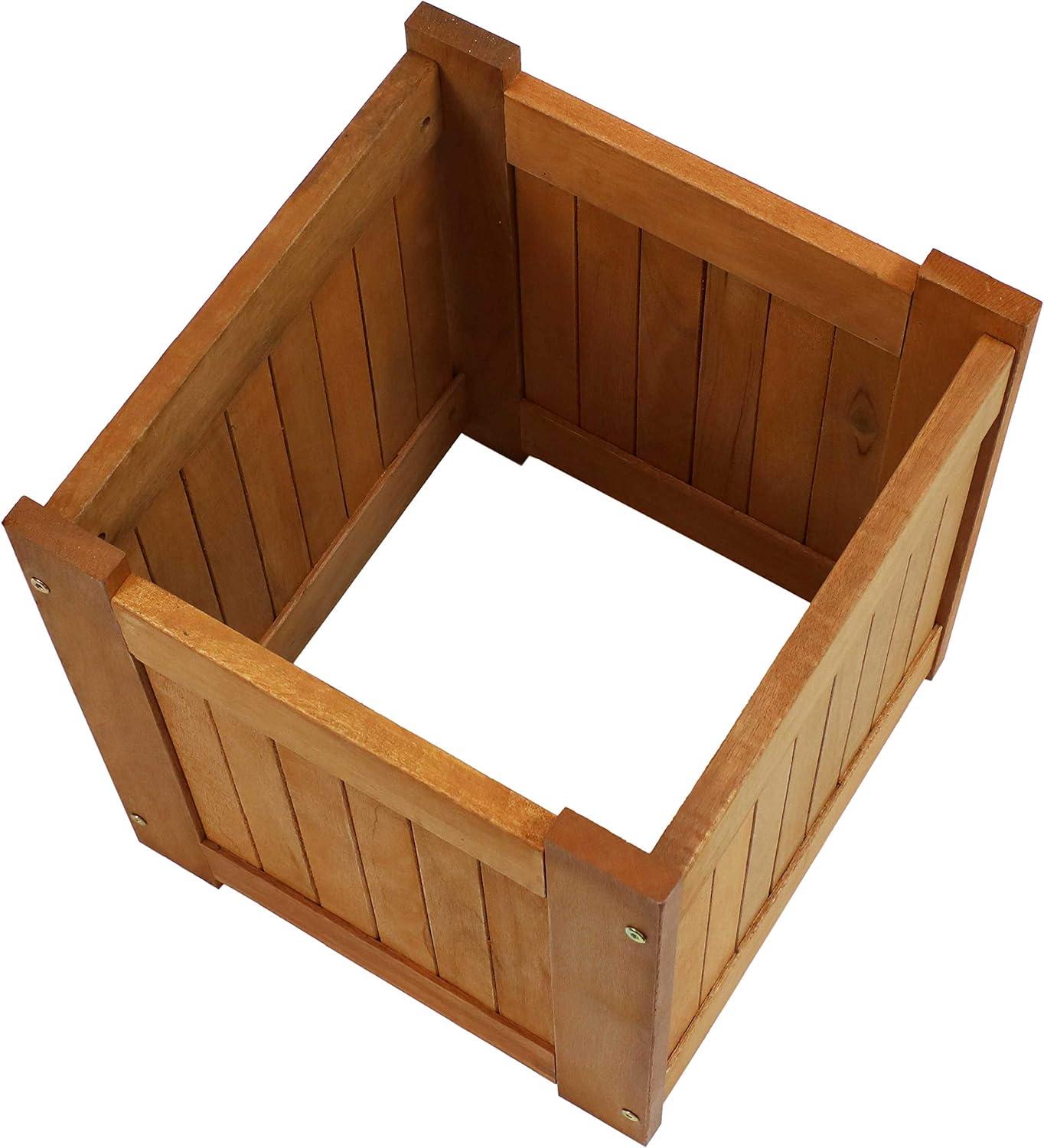 Sunnydaze Outside Meranti Wood Outdoor Planter Box with Teak Oil Finish for Garden, Porch and Patio  - 16" Square