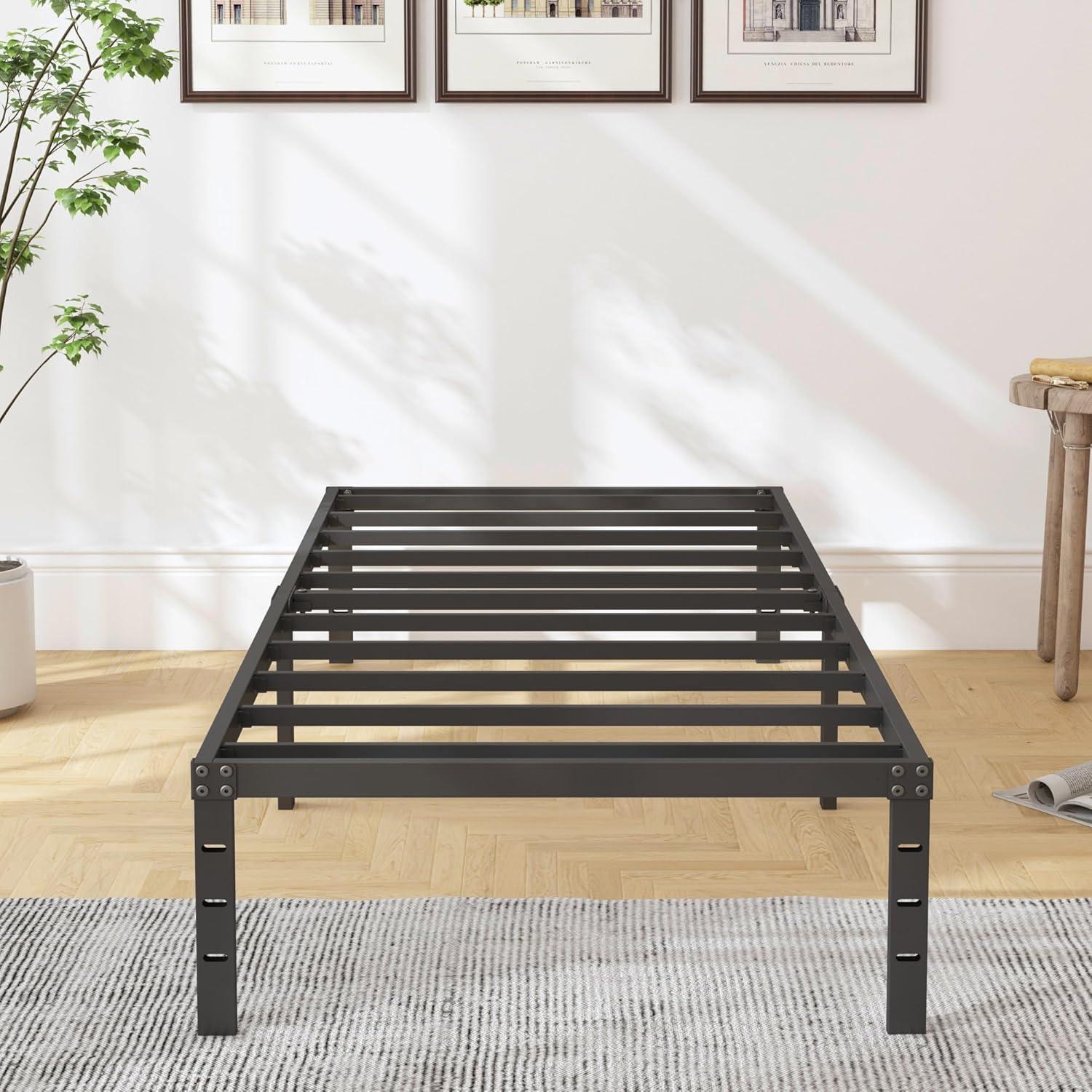 Twin Size Bed Frame 14 Inch Metal Bed Frame，No Box Spring Needed, Storage Space Under The Bed Heavy Duty Frame Bed, Non-Slip Noise Free Easy Assembly Durable Twin Size Bed Frame