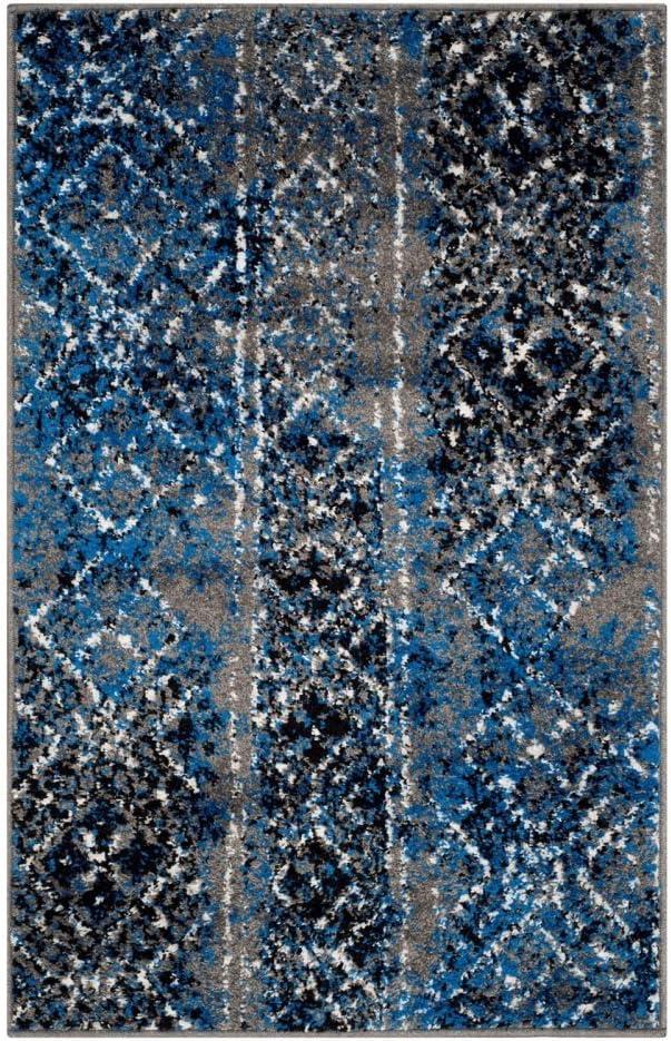 Blue and Silver Geometric Patterned Rectangular Area Rug