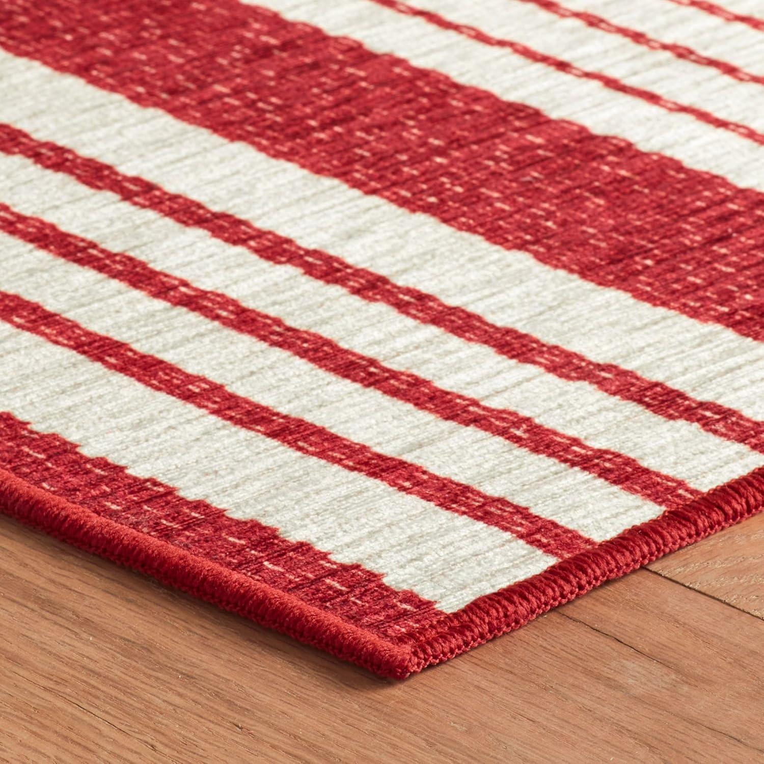 Annie Selke - Dash & Albert Abby Ticking Red Machine Washable Rug, 2x3, Red