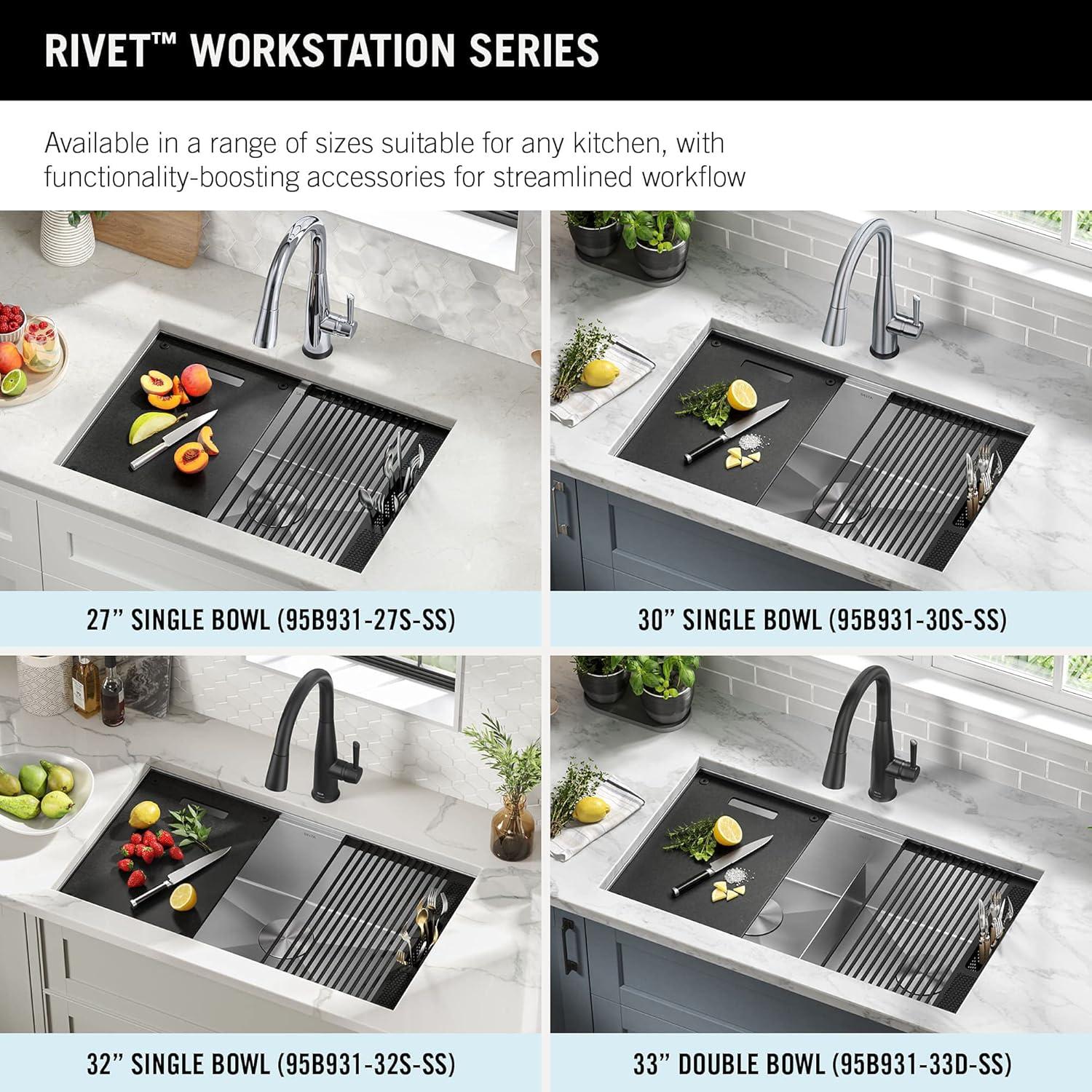 Delta Rivet™ 30" L Workstation Kitchen Sink Undermount 16 Gauge Stainless Steel Single Bowl