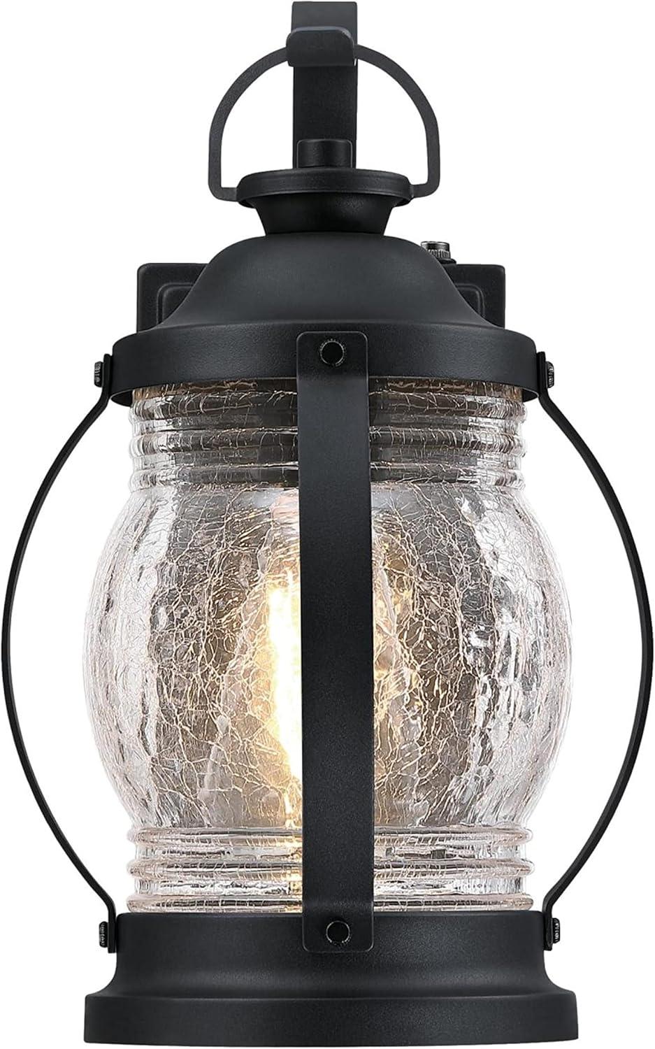 Textured Black Outdoor Wall Light with Clear Crackle Glass