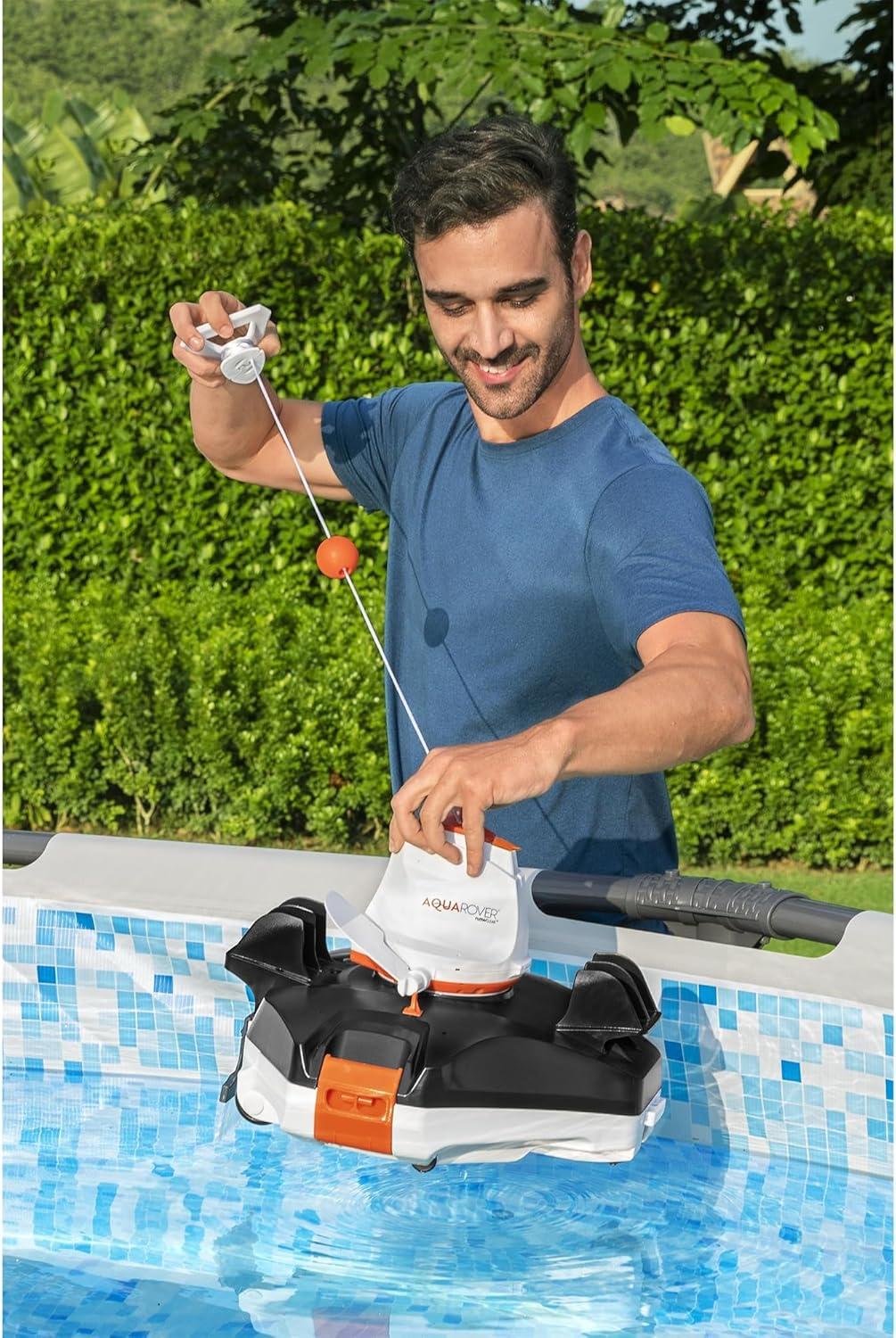 Bestway 58623E Flowclear Aquarover Automatic Swimming Pool Cleaning Cordless Robot Vacuum with Directional Jet System, LED Light, and Water Sensors