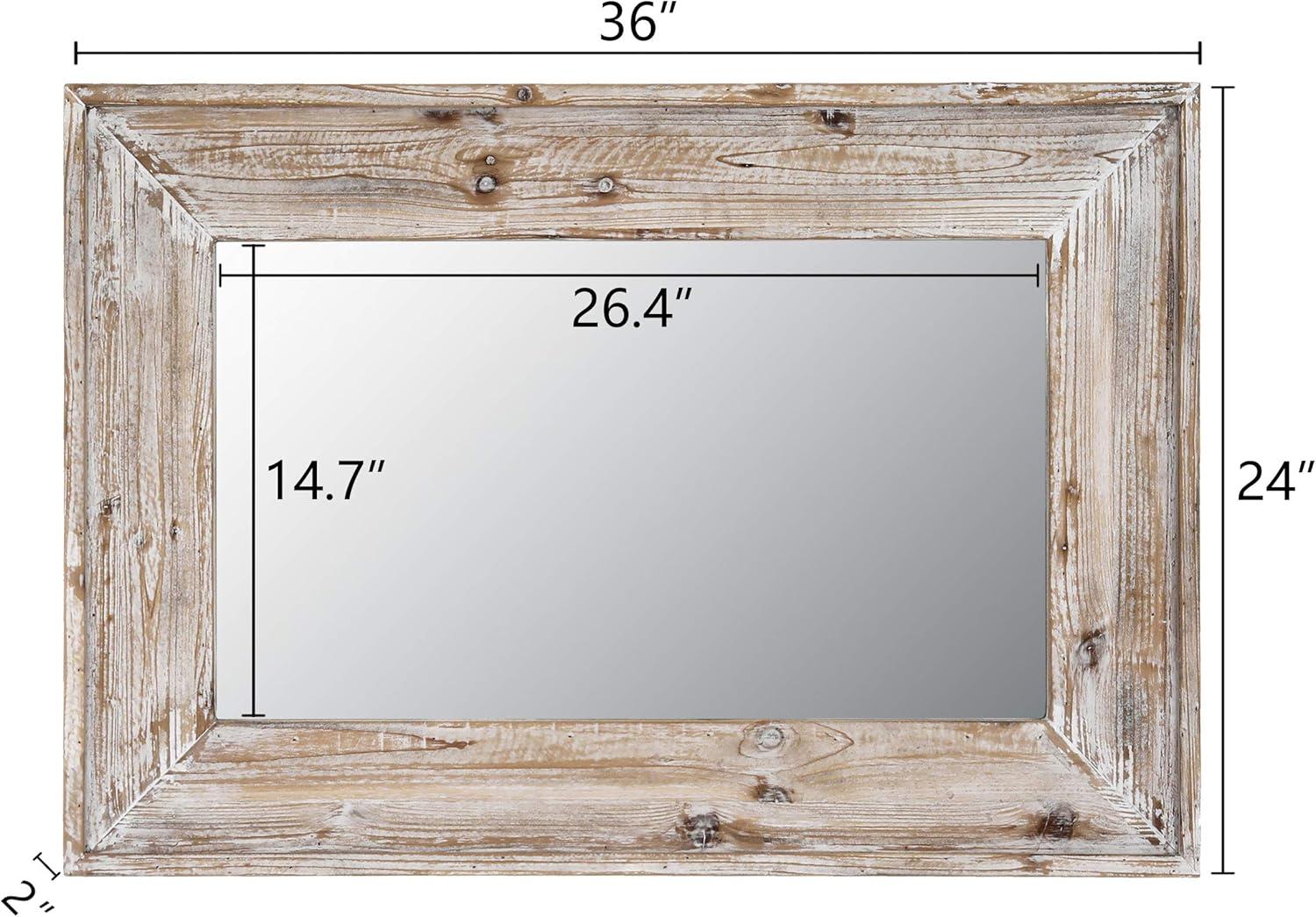 Distressed White Rectangular Wood Frame Bathroom Vanity Mirror