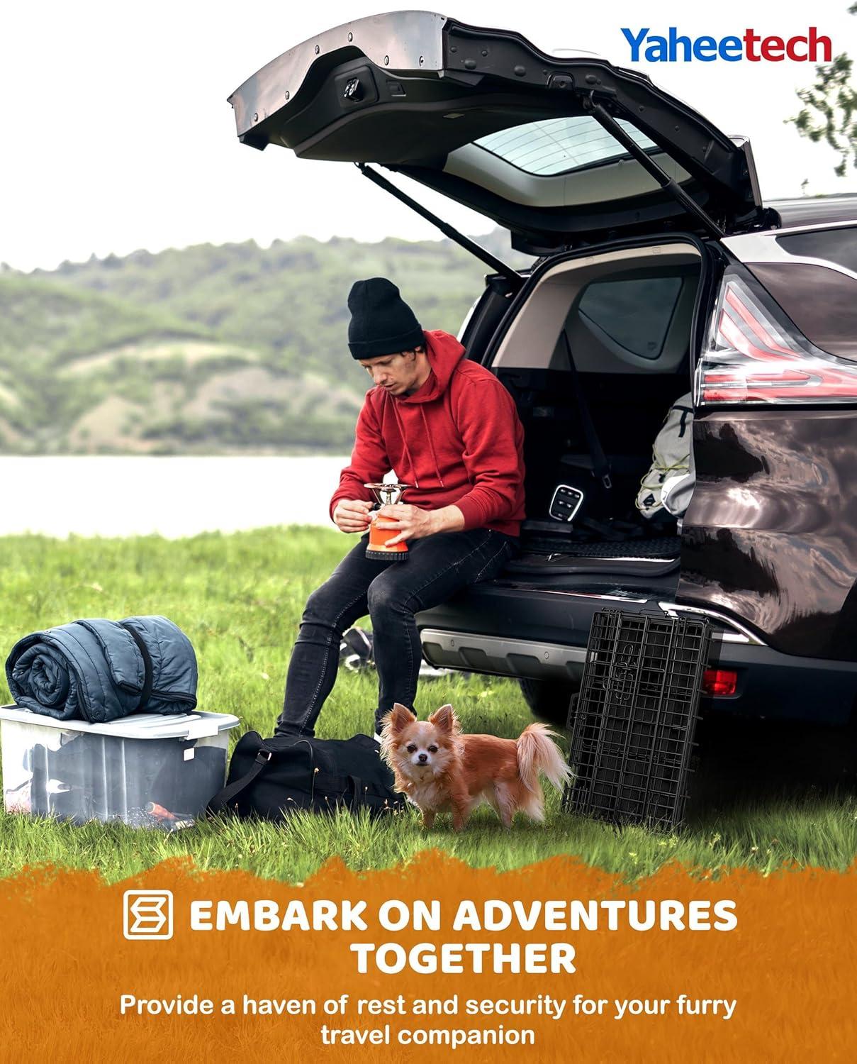 Yaheetech 24 inch Dog Crate Double Door w/Divider for Puppy Collapsible Metal Crate with Removable Tray Wire Kennel Pet Crate for Small Dogs Portable Travel Cage, Black