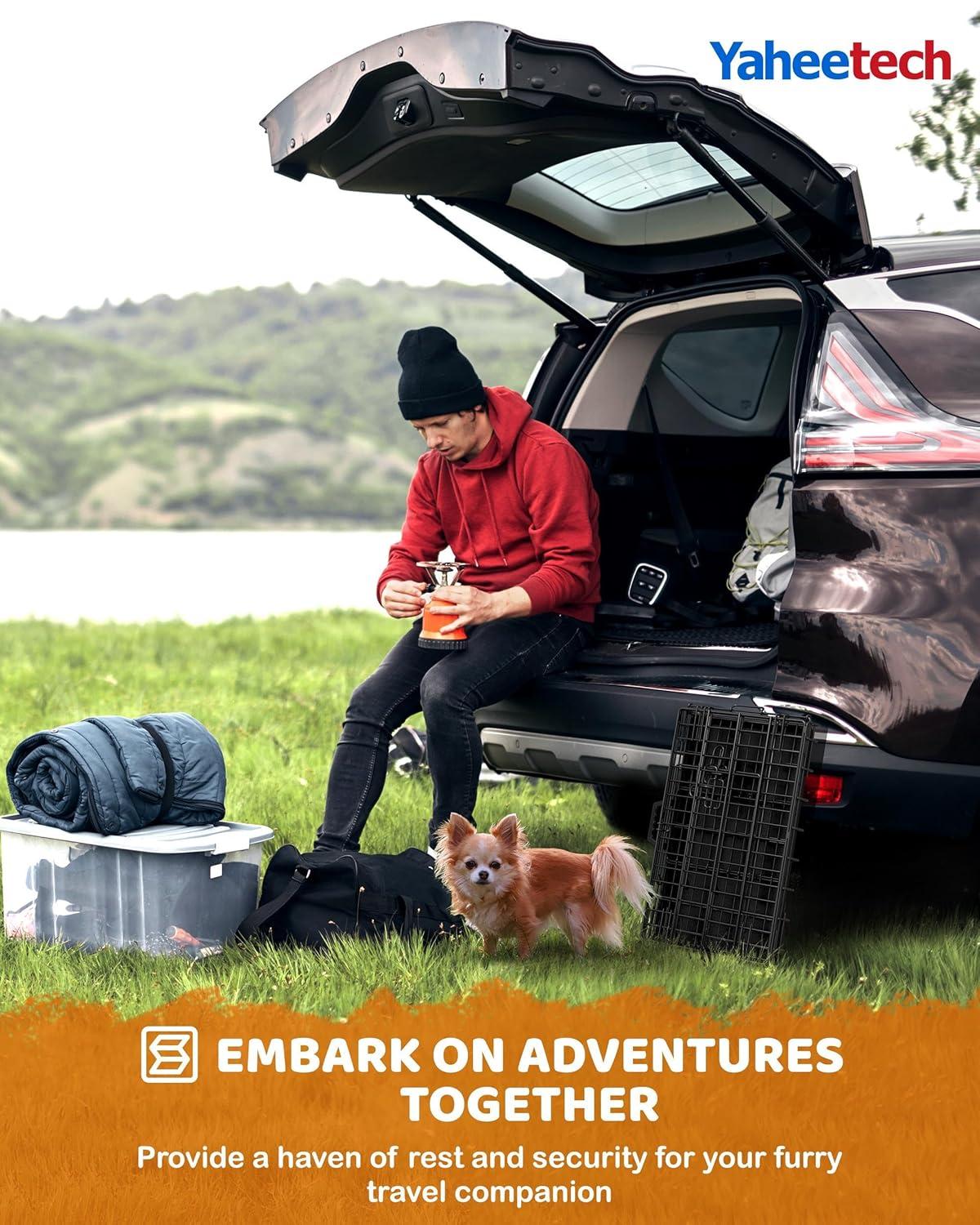 Yaheetech 24 inch Dog Crate Double Door w/Divider for Puppy Collapsible Metal Crate with Removable Tray Wire Kennel Pet Crate for Small Dogs Portable Travel Cage, Black