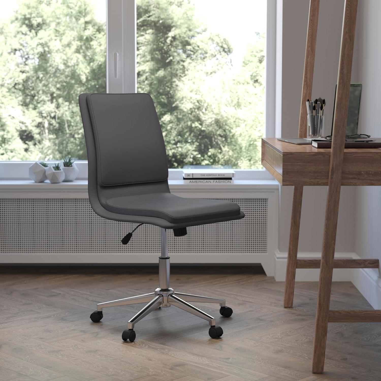 Flash Furniture Madigan Mid-Back Armless Swivel Task Office Chair with LeatherSoft and Adjustable Chrome Base, Gray