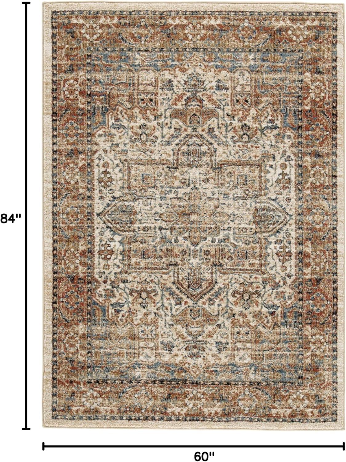 Contemporary Blue Medallion 5' x 7' Synthetic Area Rug