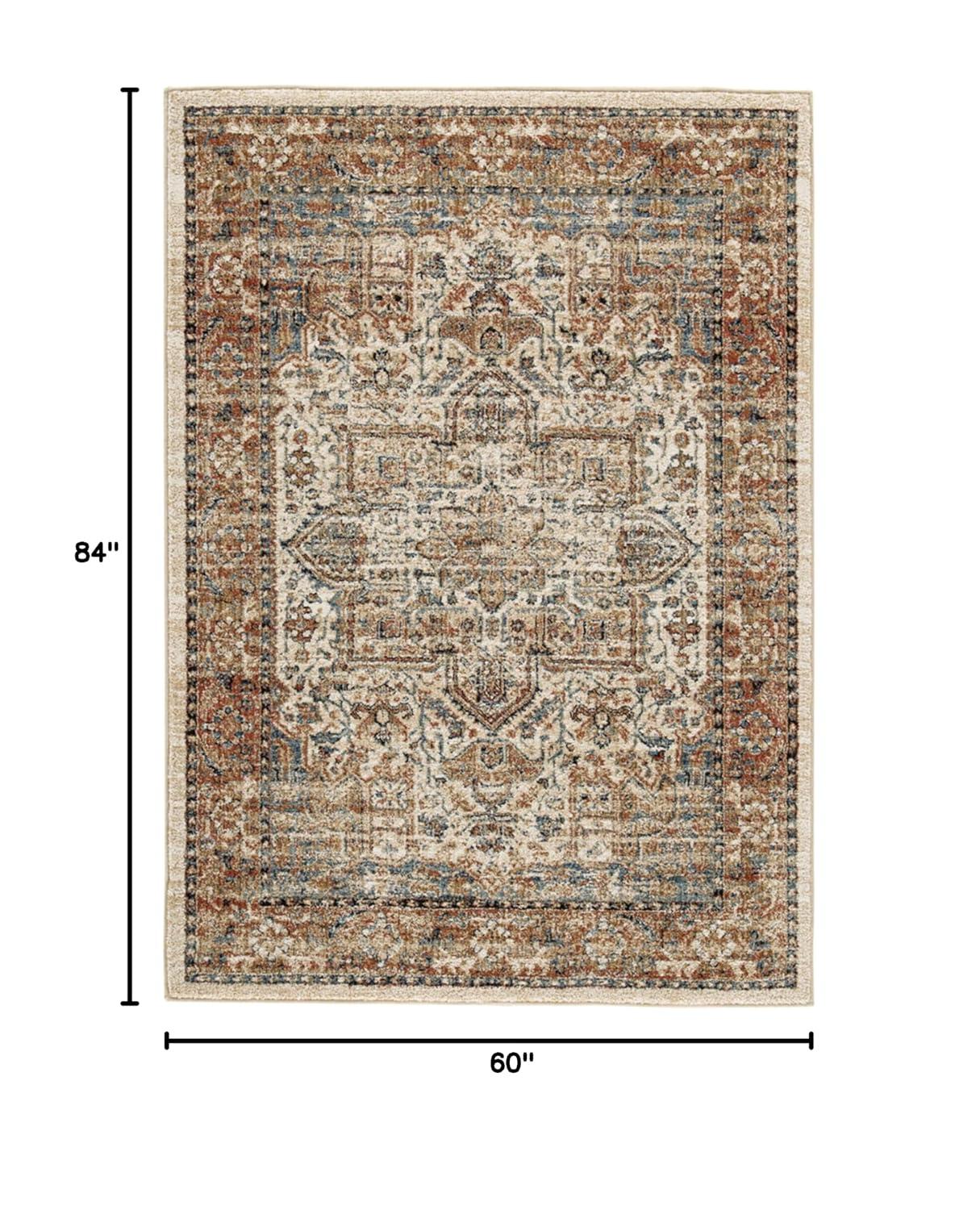 Contemporary Blue Medallion 5' x 7' Synthetic Area Rug
