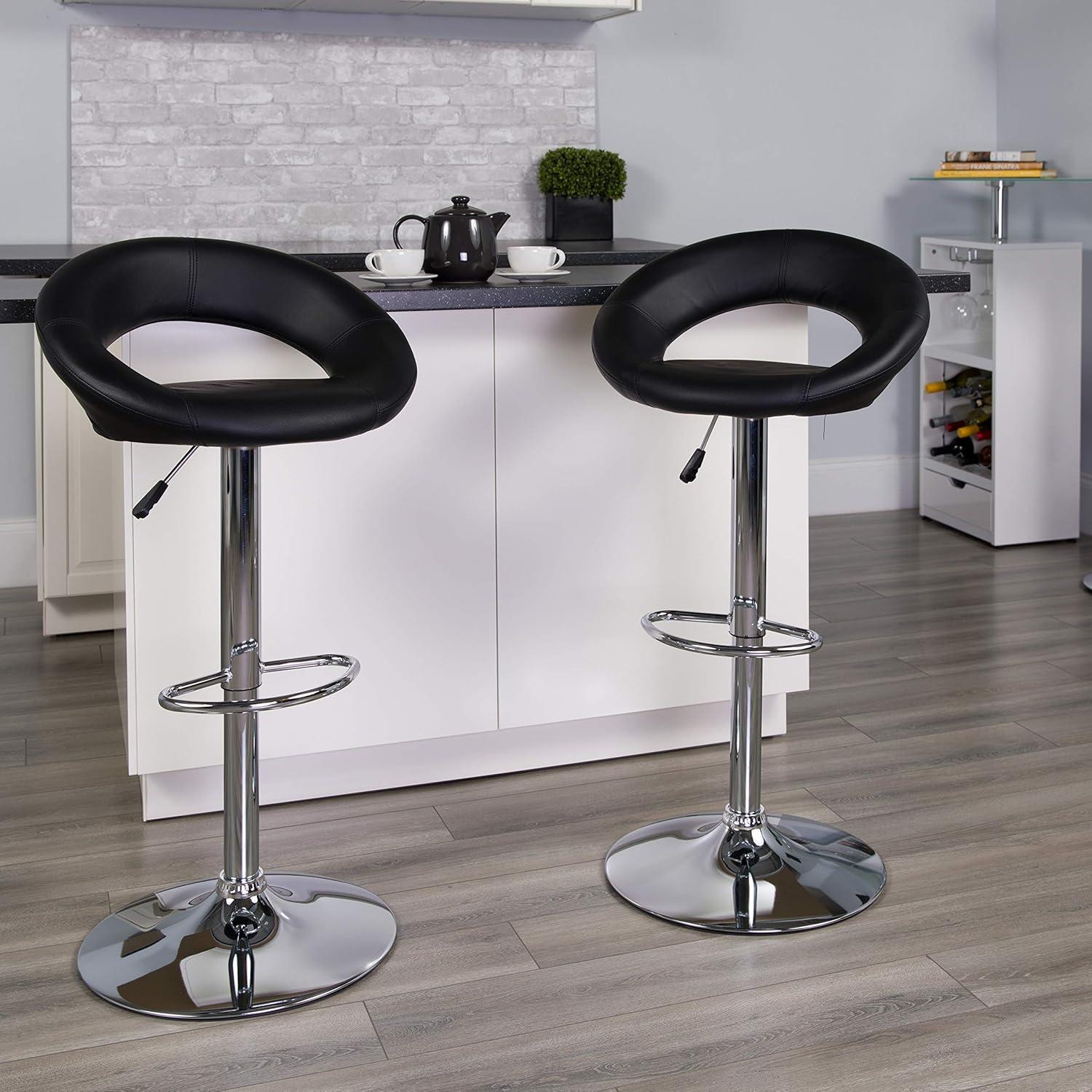 Orbit-Back Swivel Adjustable Stool in Black Vinyl with Chrome Base