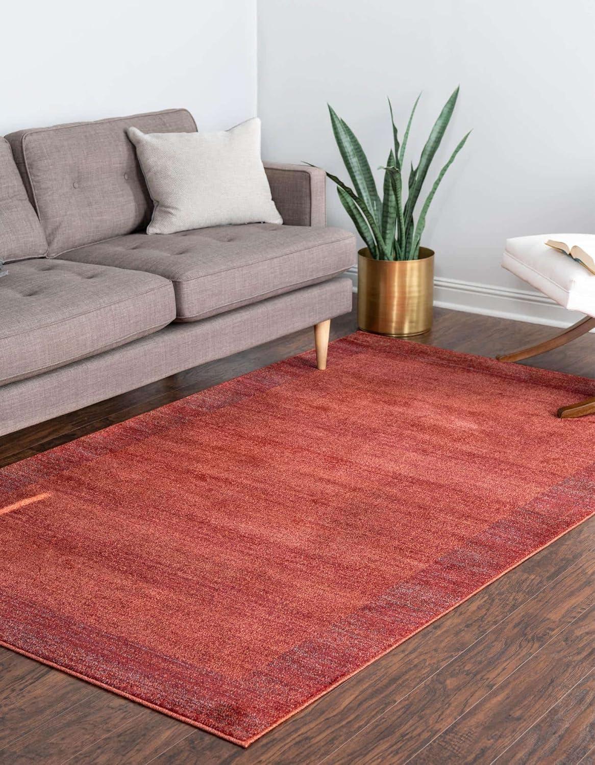 Terracotta Rectangular Synthetic Easy Care Area Rug 4' x 6'