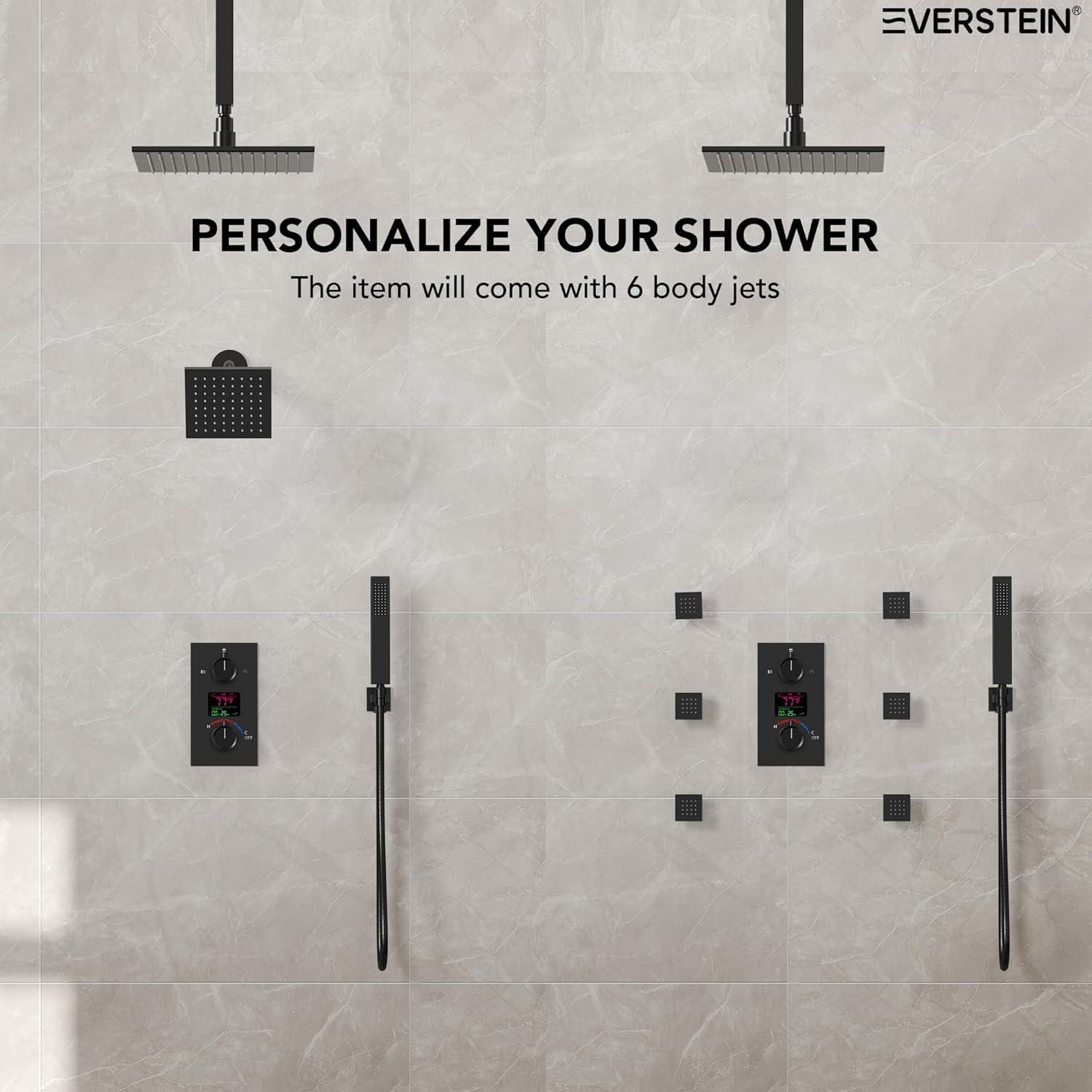 Pressure Balancing Shower Faucet 12" High-Pressure Dual Showerheads with LCD Display