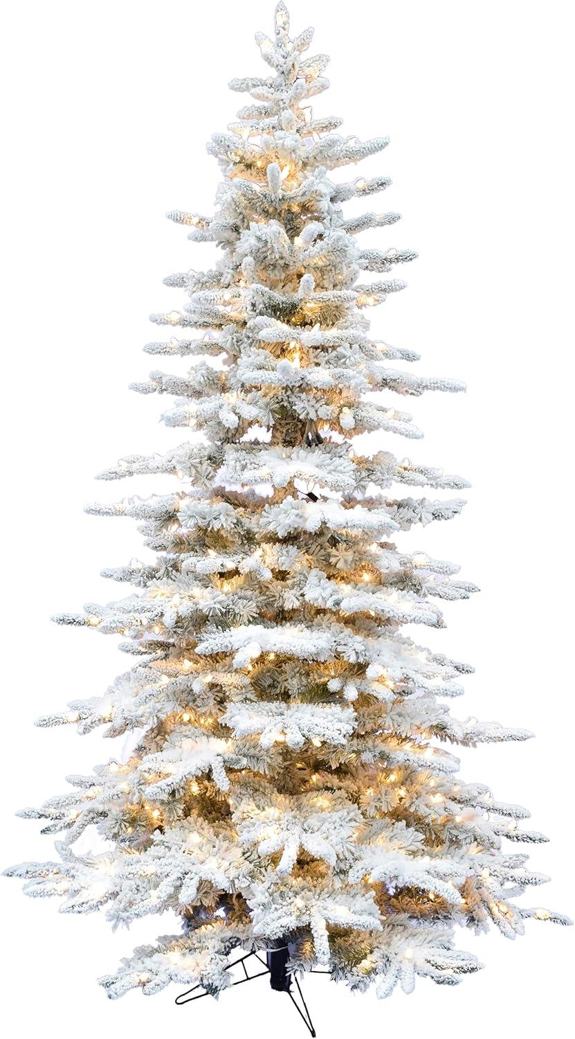 Fraser Hill Farm Prelit LED White Flocked Mountain Pine 9-ft. Christmas Tree, FFMP090-5SN