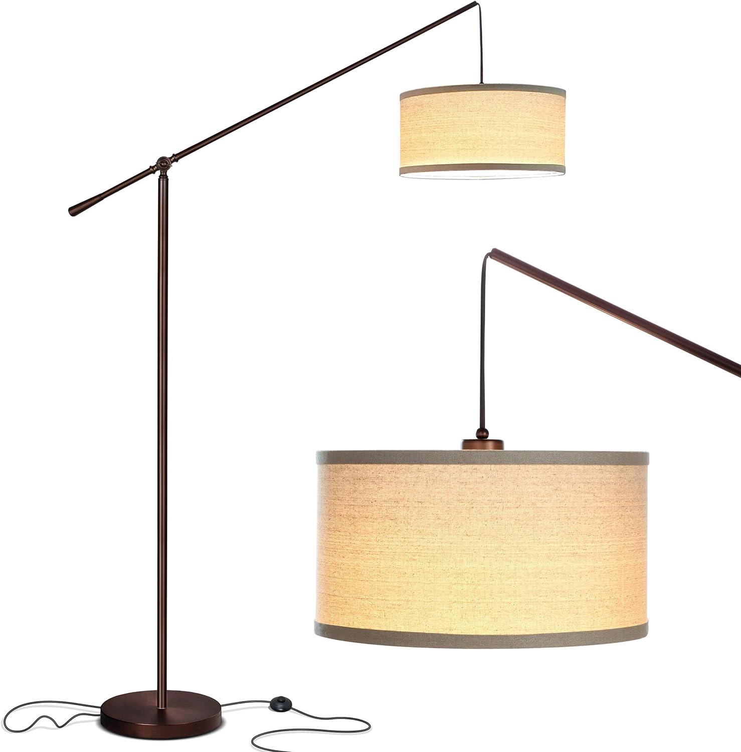 Brightech Hudson 70 in. Modern Height Adjustable LED Floor Lamp with Beige Fabric Drum Shade