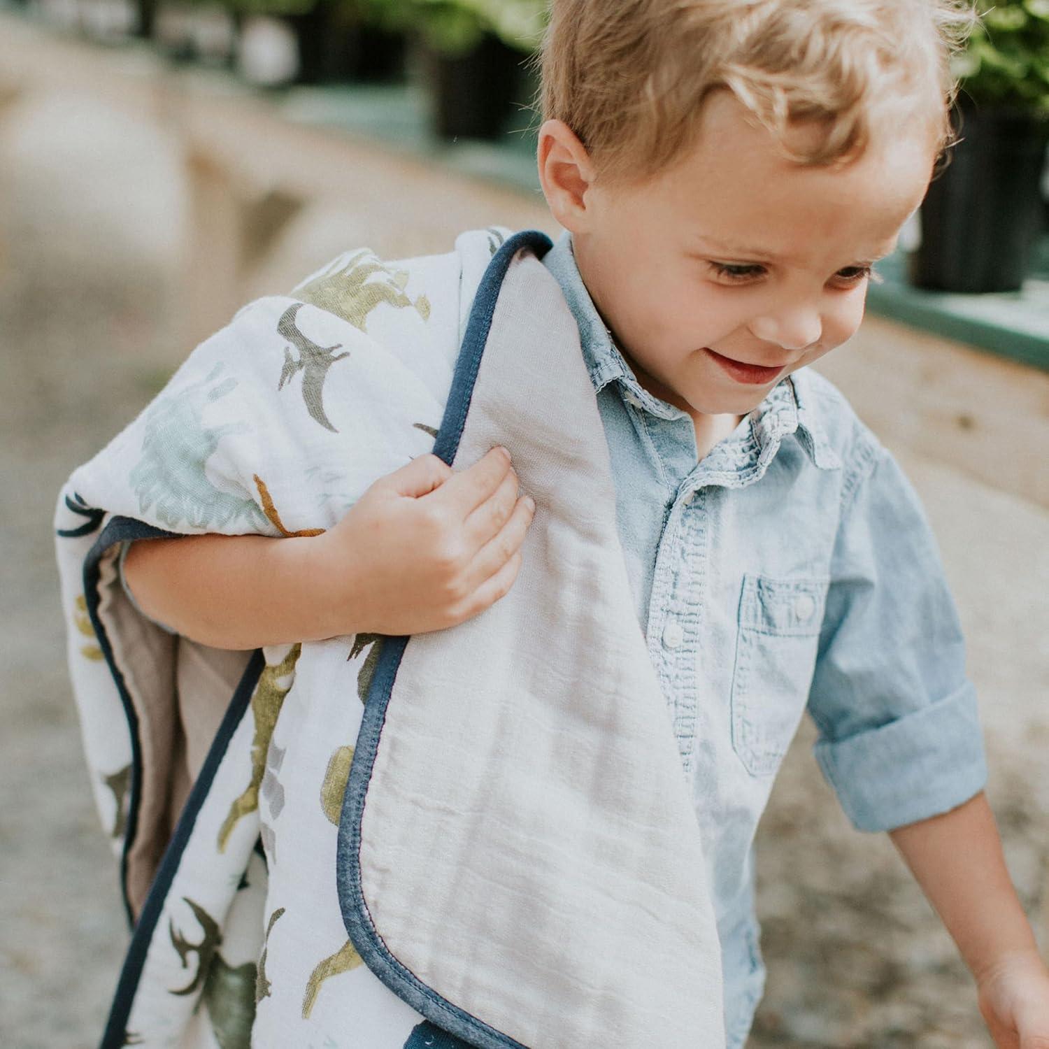 Dino Friends Blue Cotton Muslin Toddler Quilt