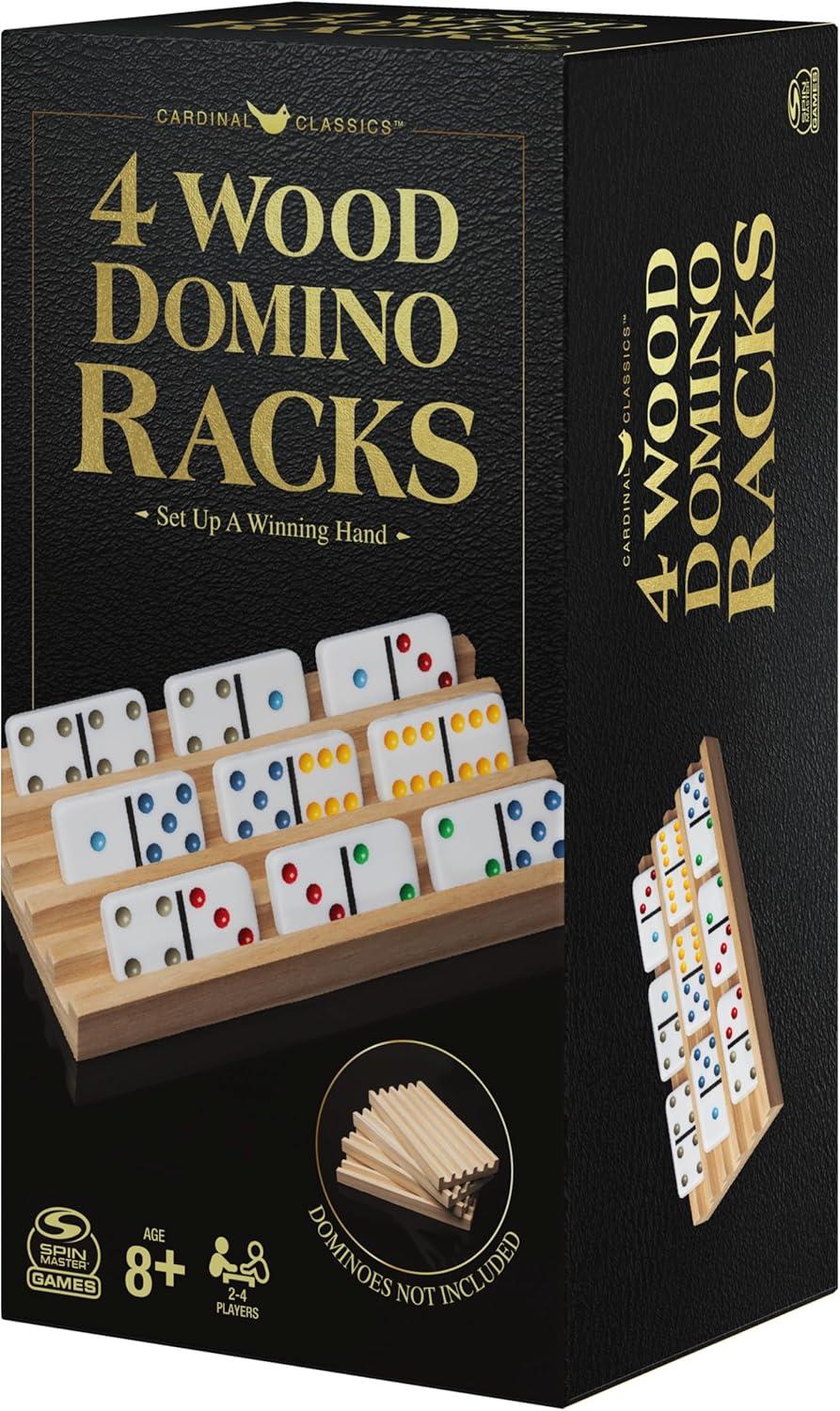 Wood Domino Racks, Set of 4 Trays for Mexican Train and other Dominoes Games, for Families and Kids Ages 8 and up