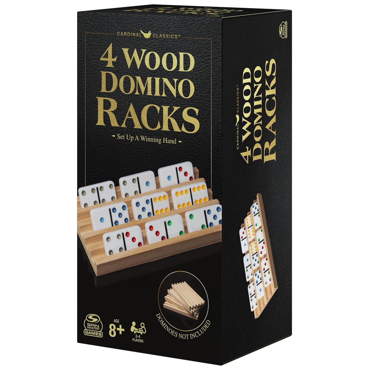 Wood Domino Racks, Set of 4 Trays for Mexican Train and other Dominoes Games, for Families and Kids Ages 8 and up