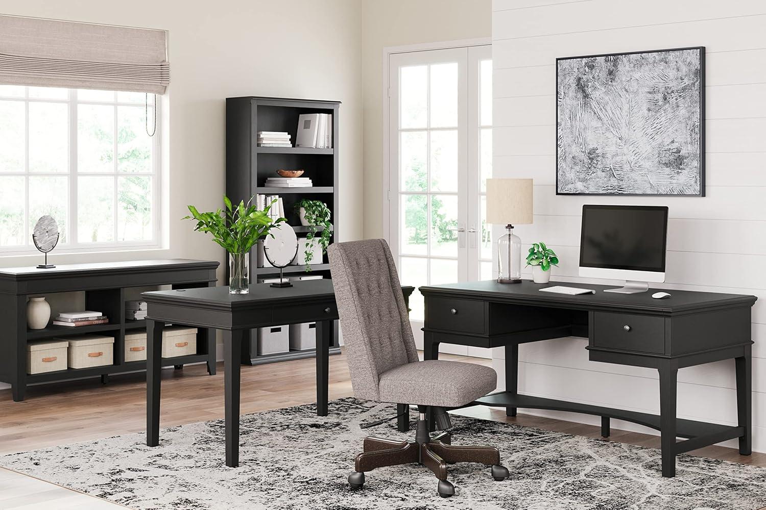 Executive 48" Black Wood Home Office Desk with USB & Drawer