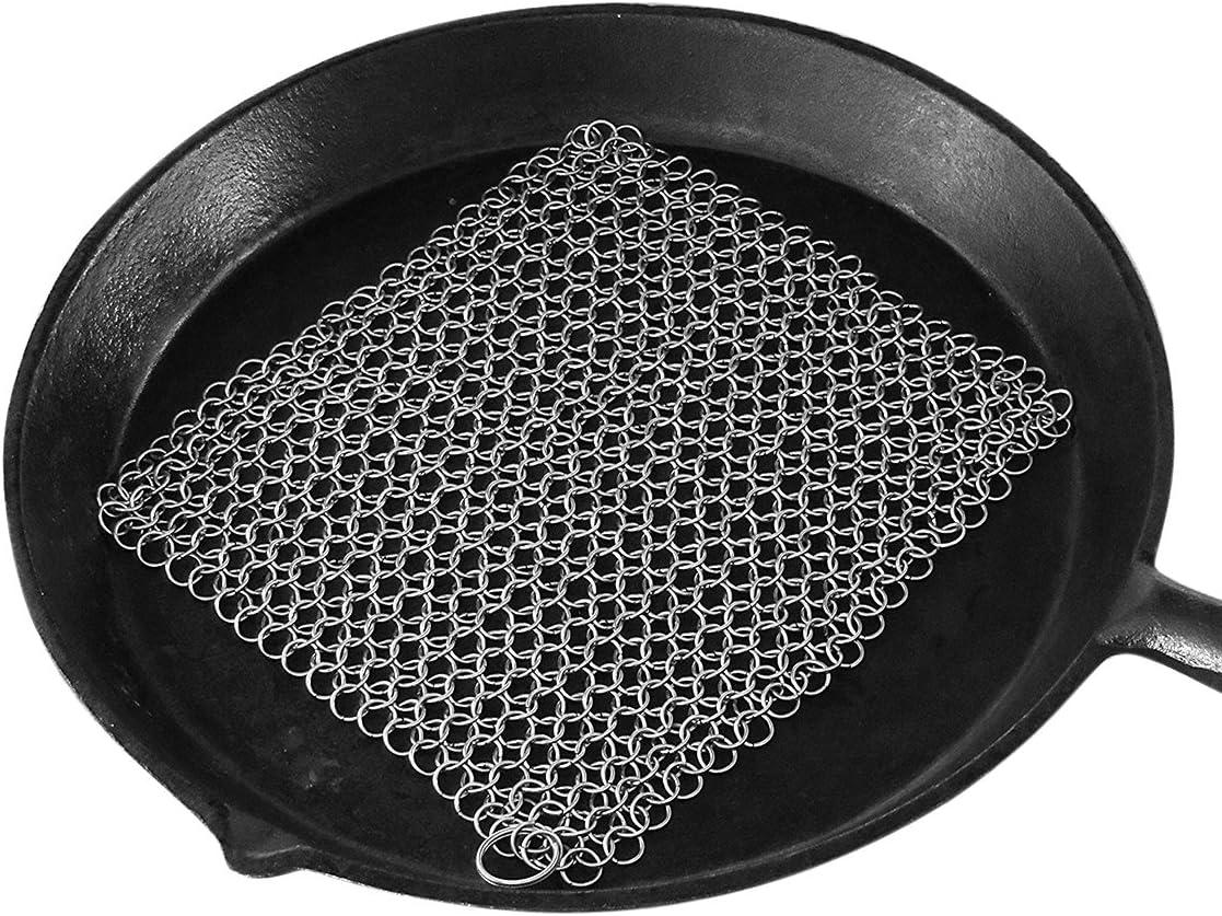 Cast Iron Scrubber 316 Stainless Steel Skillet Cleaner 8"x6" Chainmail Scrubber Scraper Chain Mail Link Scrub for Cast Iron Pre-Seasoned Pans, Griddles, BBQ Grills, and Pot Cookware Cleaning