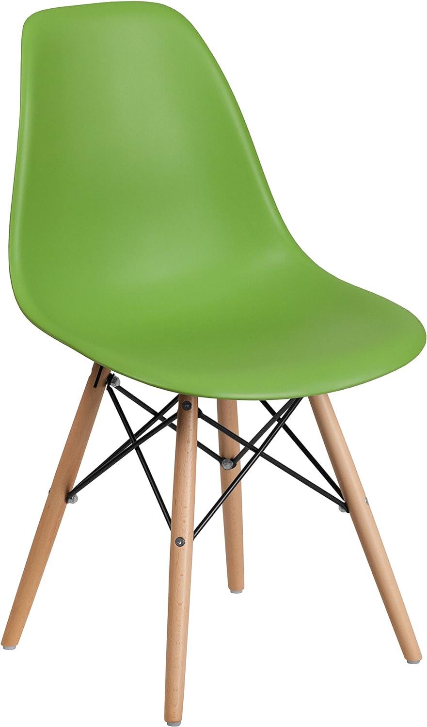 Mid-Century Modern Green Plastic Side Chair with Wooden Legs