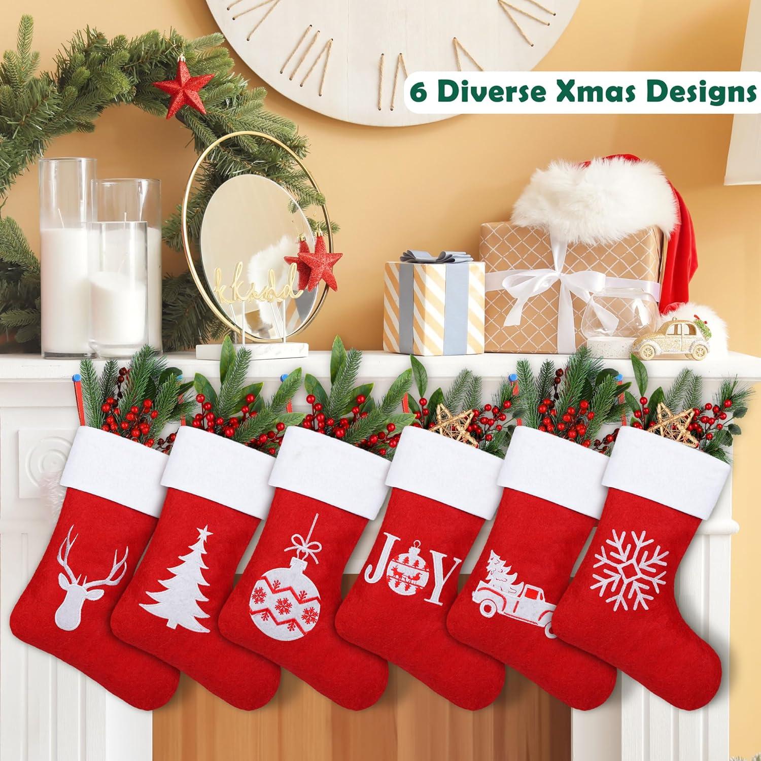 Kaireo 12 Pairs Christmas Stockings 15 Inches Red and White, Hangs Made of Non-woven Fabric for Family Christmas Holiday Decorations