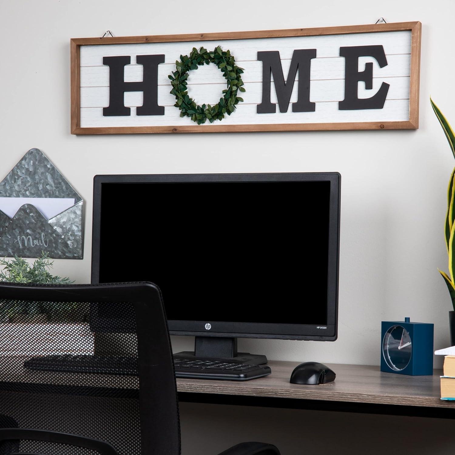 Rustic White and Black Wood Home Sign with Wreath