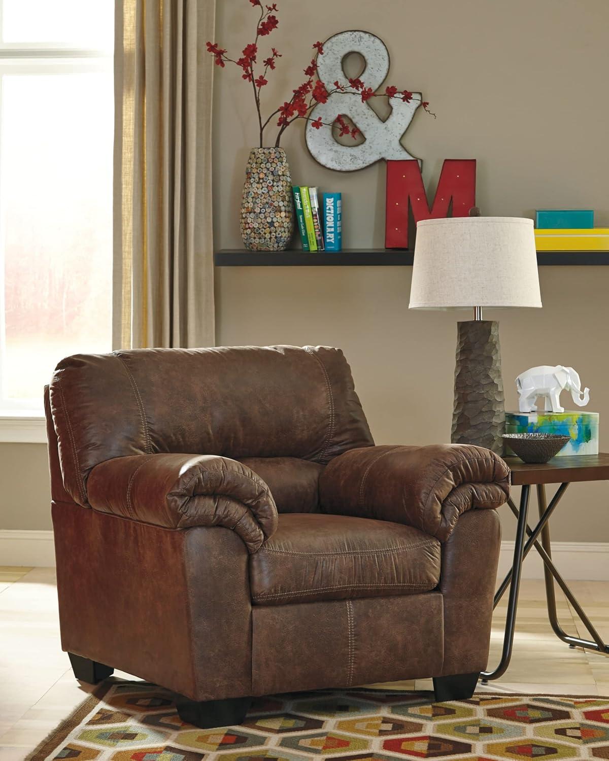 Traditional Bladen Oversized Faux Leather Armchair in Coffee