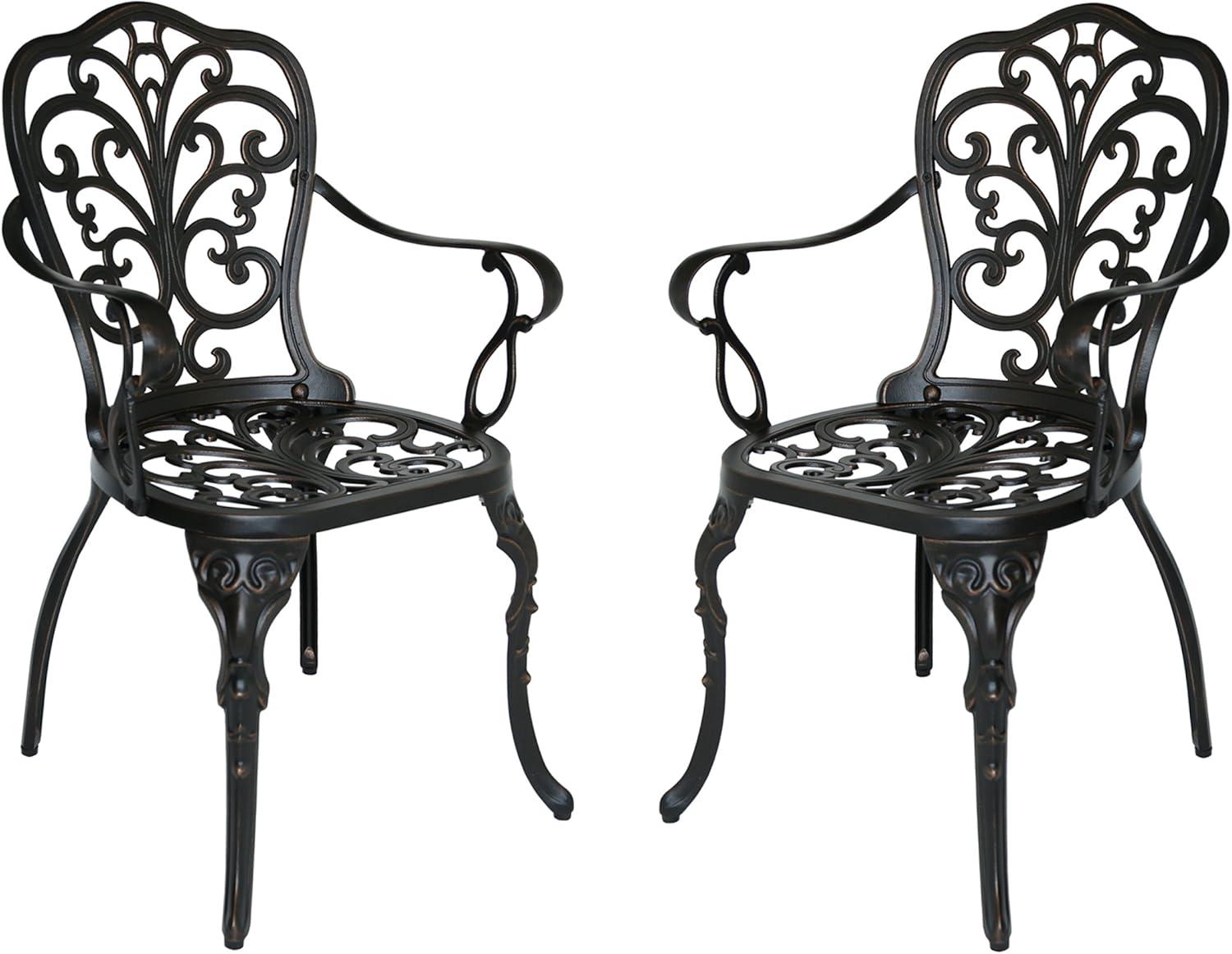 Deka Outdoor Cast Aluminum Dining Chairs, Set of 2, Shiny Copper