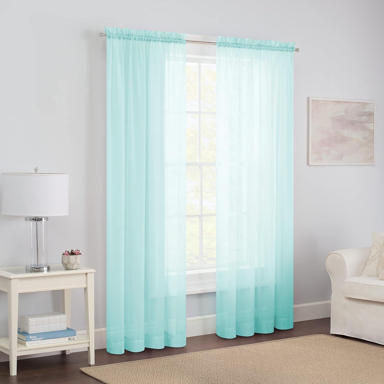 Pairs to Go Victoria Voile Modern Sheer Rod Pocket Window Curtains for Living Room (2 Panels), 59 in x 63 in, Nile Blue