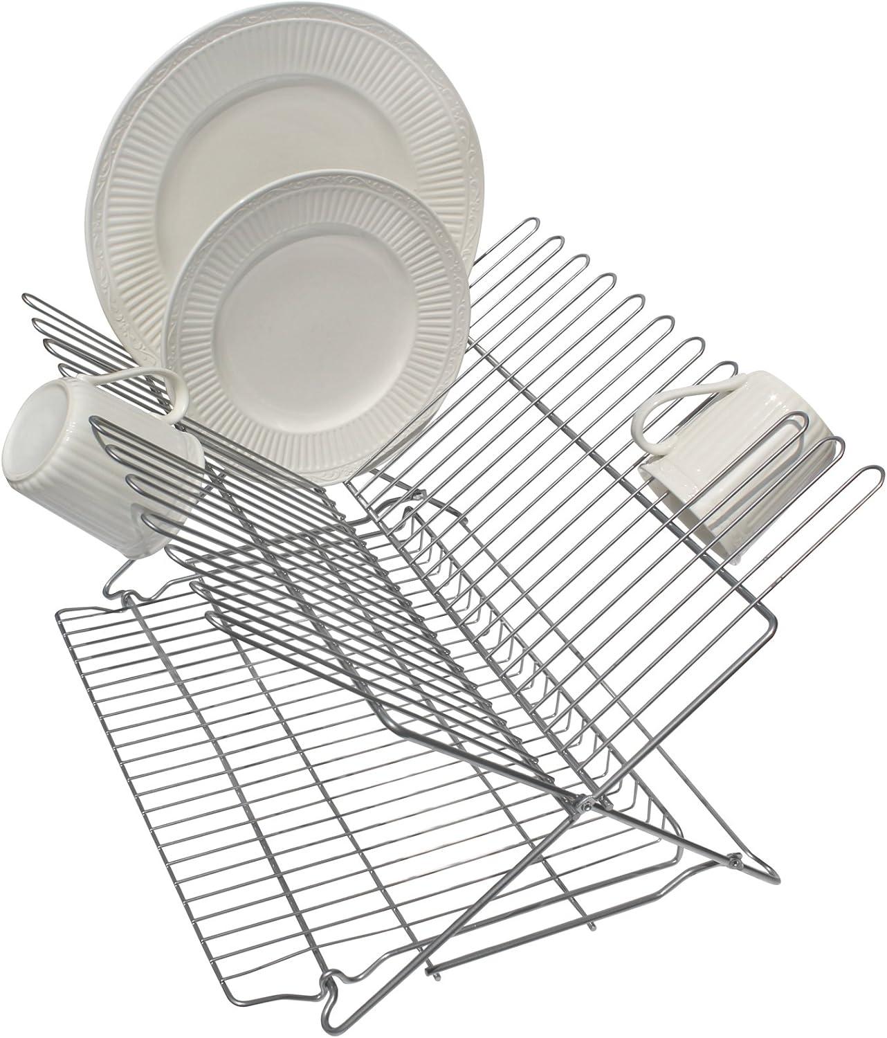 Better Houseware Extra-Large Metallic Folding Dish Rack in Silver