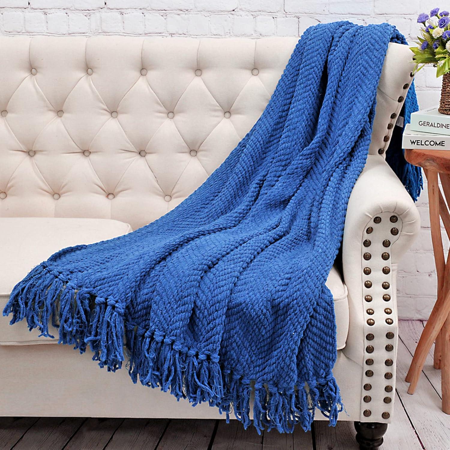 Home Soft Things Reversible Tweed Throw Blanket, Super Soft & Cozy - Snorkel Blue, 50x60"