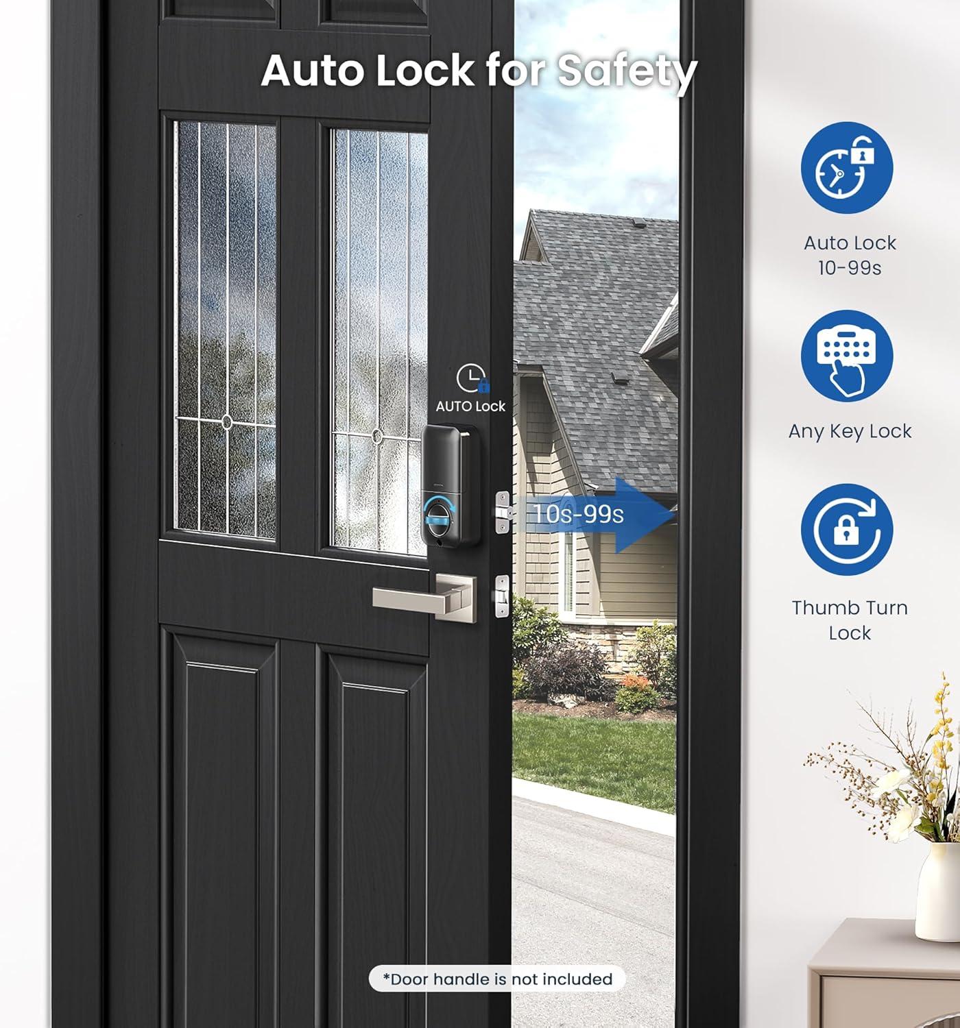 Satin Nickel Electronic Keypad Deadbolt with Fingerprint Sensor