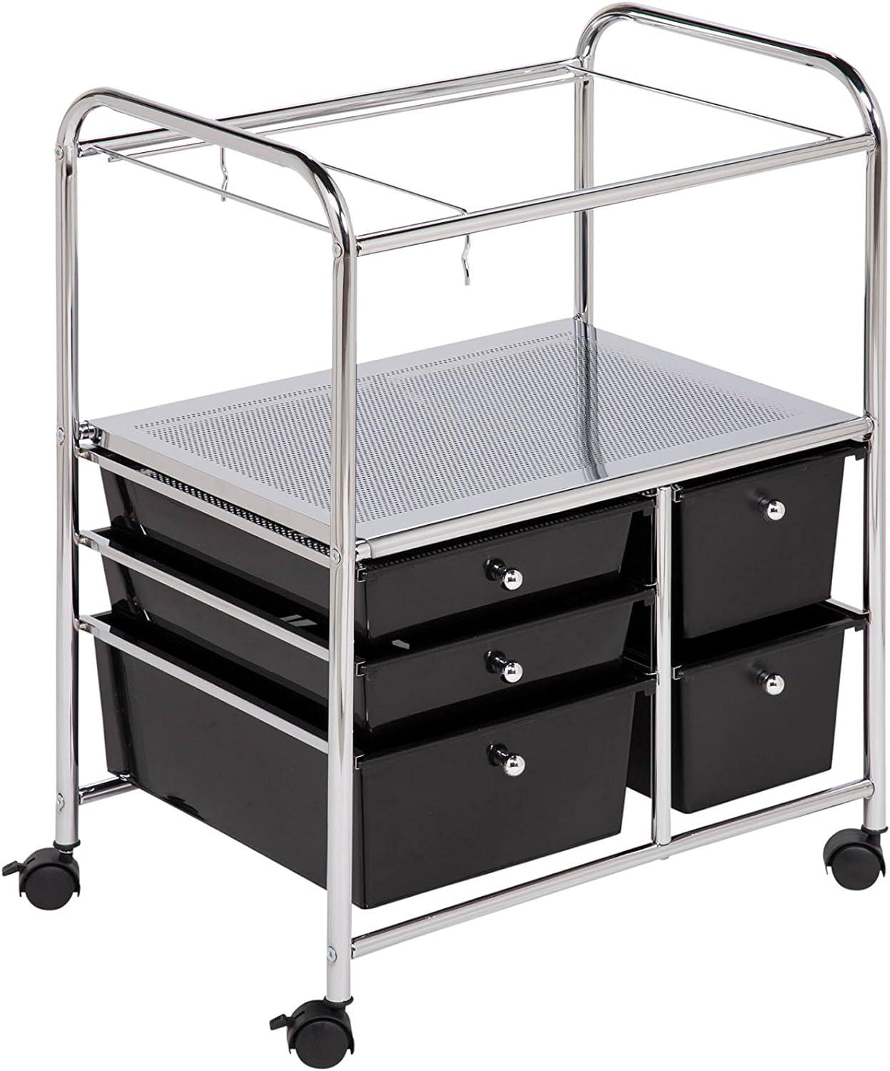 Honey-Can-Do Steel and Plastic 5-Drawer Rolling File Storage Cart, Black/Chrome