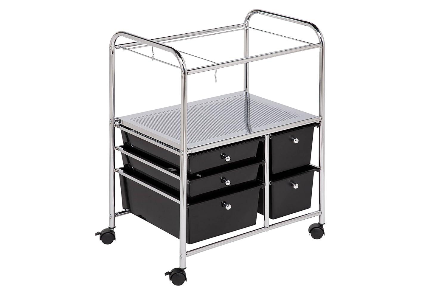Honey-Can-Do Steel and Plastic 5-Drawer Rolling File Storage Cart, Black/Chrome