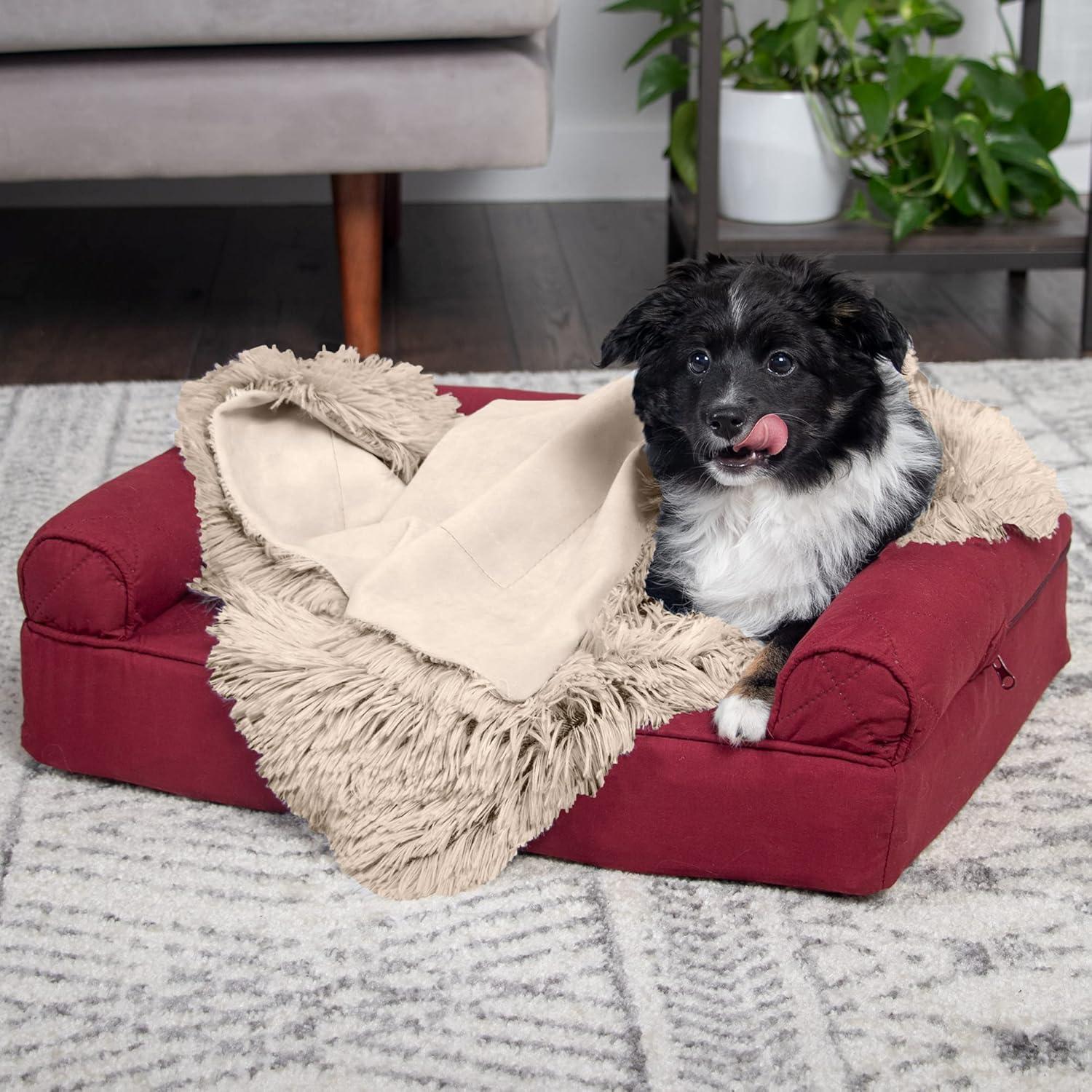 QUALITY FLOORING INC. Waterproof Throw Blanket For Dogs & Indoor Cats, Washable - Shaggy Plush Calming Long Faux Fur & Velvet Dog Blanket