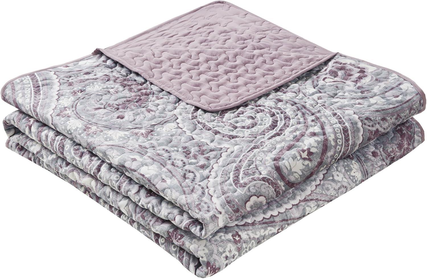 Comfort Spaces Full/Queen Size Reversible Quilt Set, 3-Piece Paisley Bedding Set for All Season, Full/Queen Lightweight Summer Comforter Set, Purple