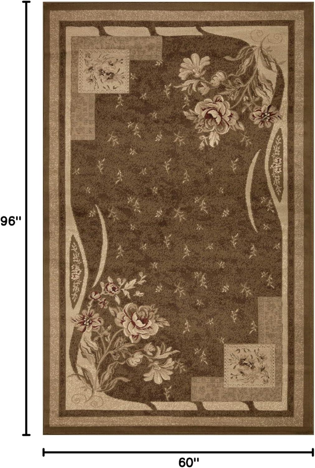 Mocha Floral Synthetic Easy Care Area Rug, 5x7 ft