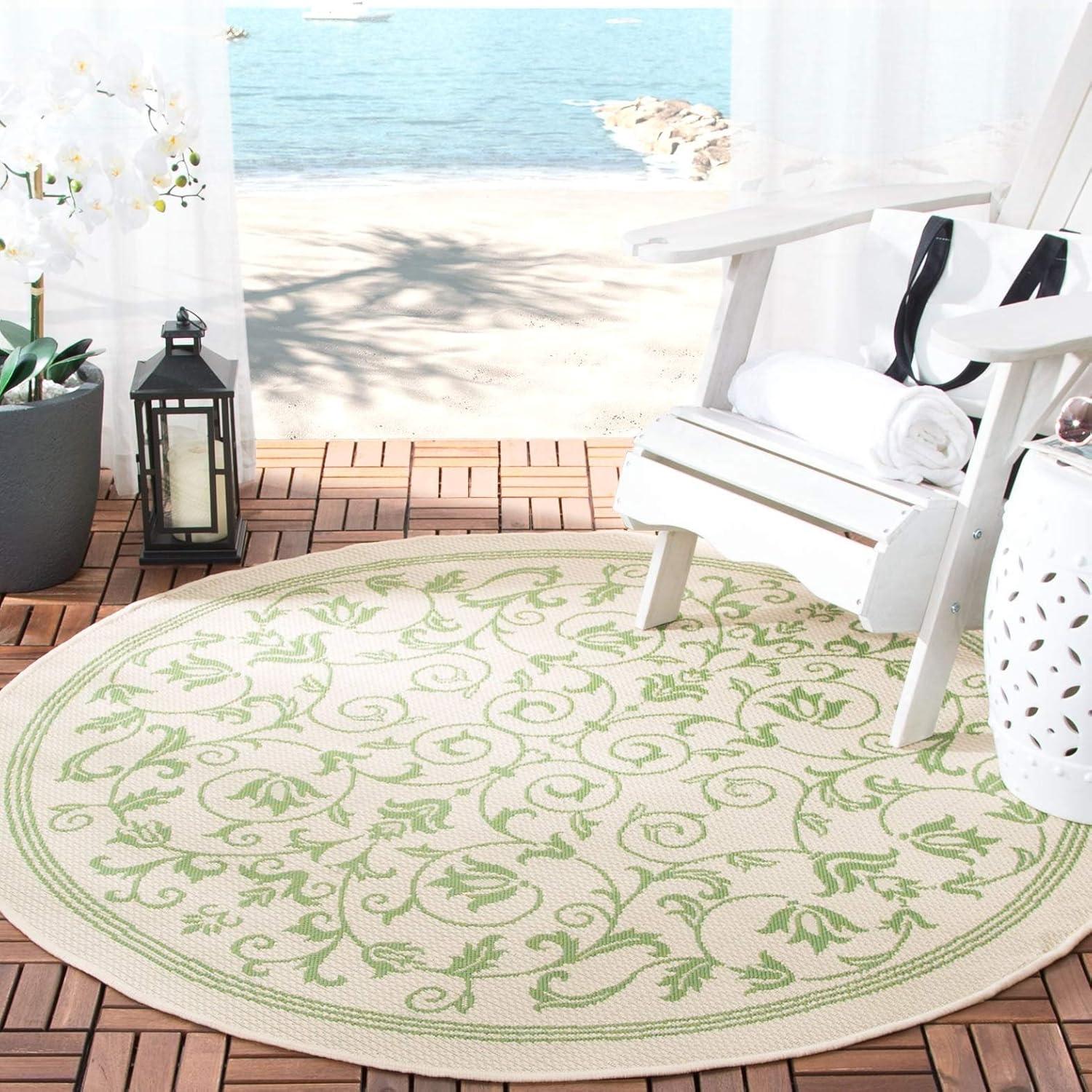 Gray Baroque Print Rectangular Synthetic Outdoor Rug