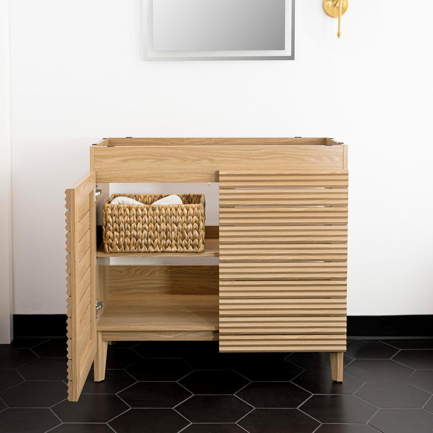 Calandre 36" Slat Modern Farmhouse 2-Shelf Bath Vanity Cabinet Only (Sink Basin not Included)