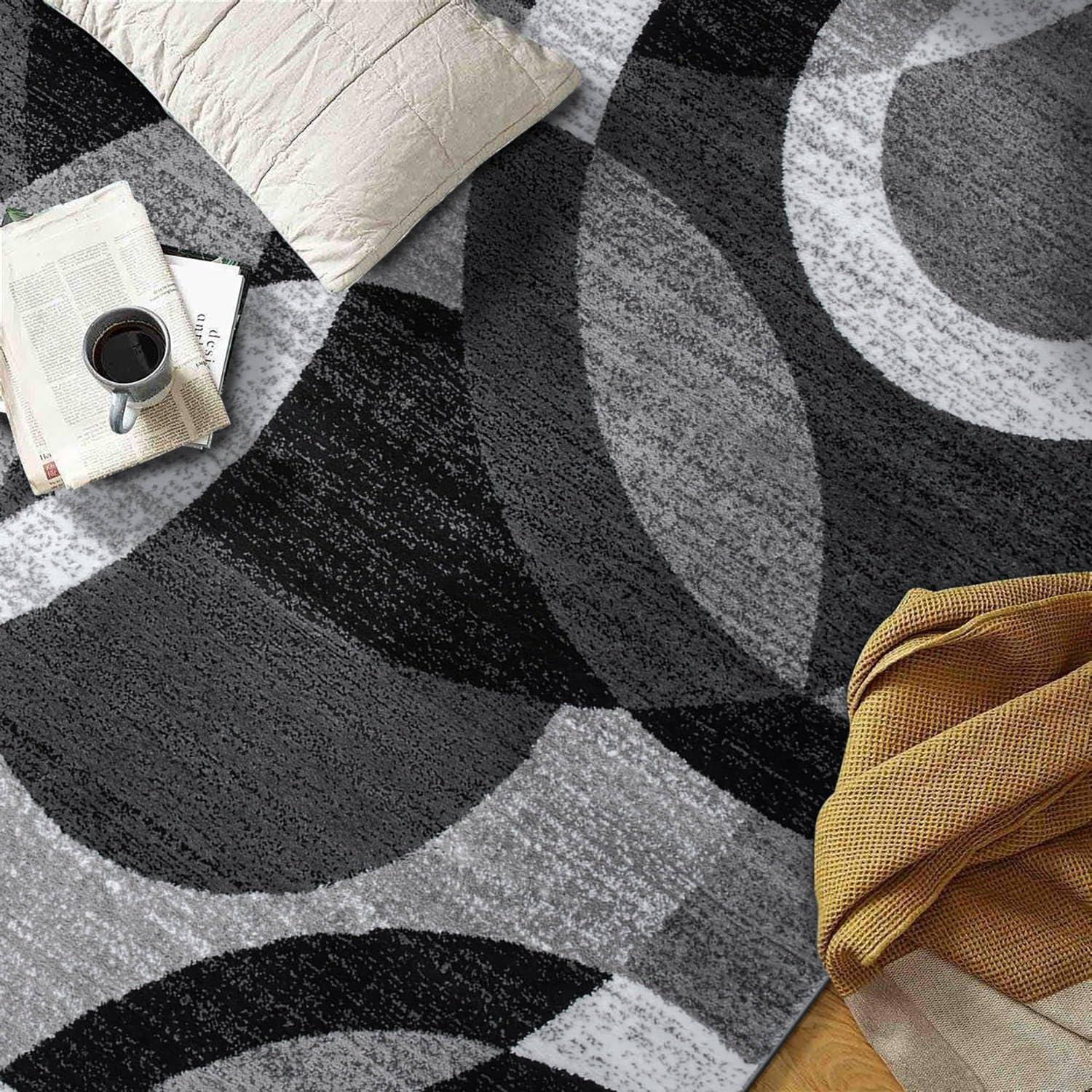 World Rug Gallery Geometric Circles Area Rug - Gray 5'x6'6" Oval