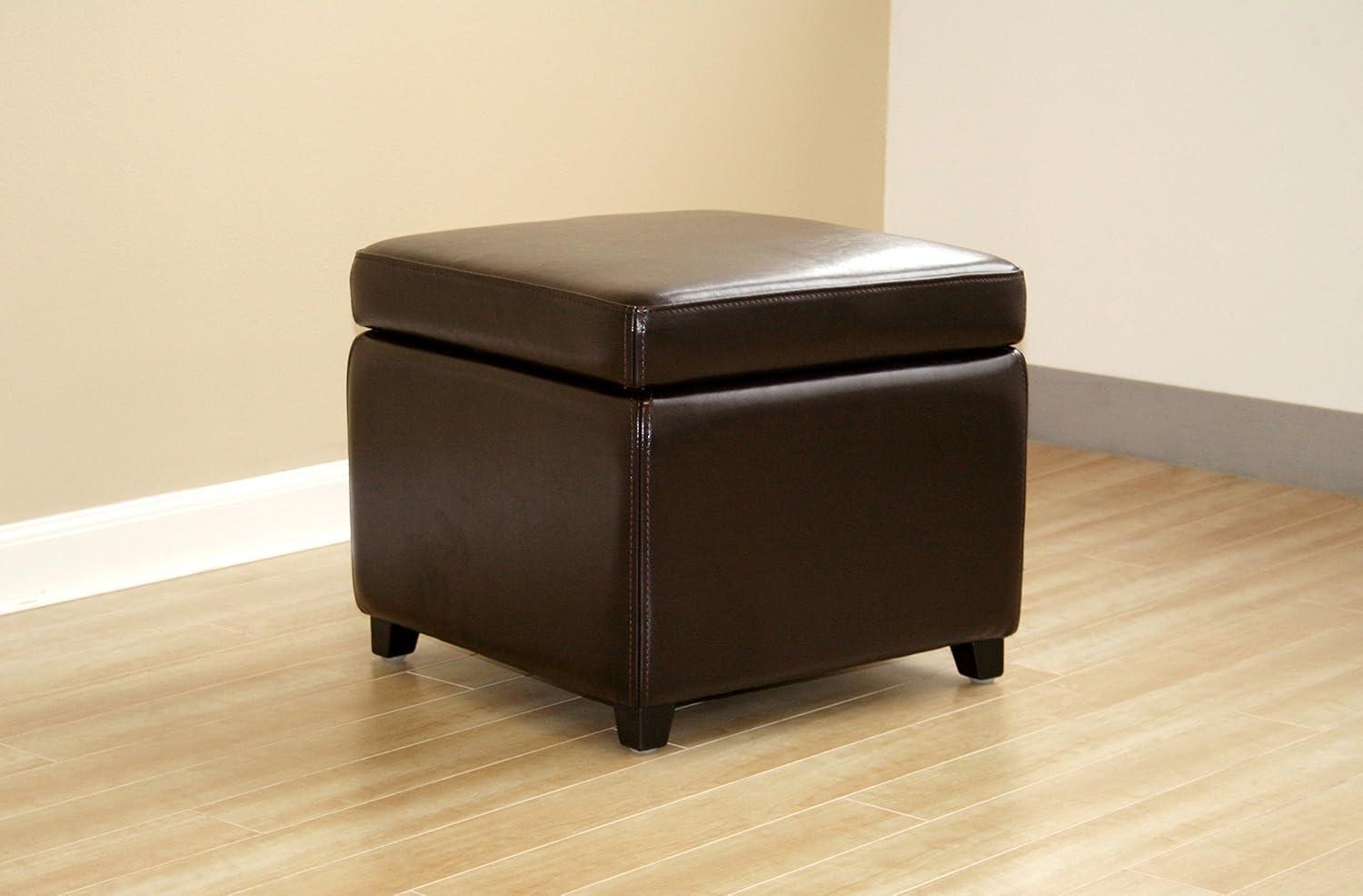 Full Leather Small Storage Cube Ottoman - Baxton Studio