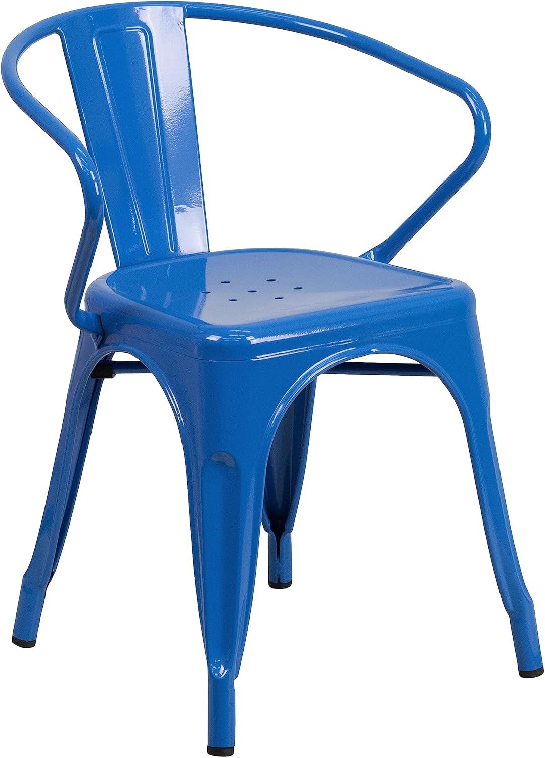 Flash Furniture Commercial Grade 4 Pack Blue Metal Indoor-Outdoor Chair with Arms