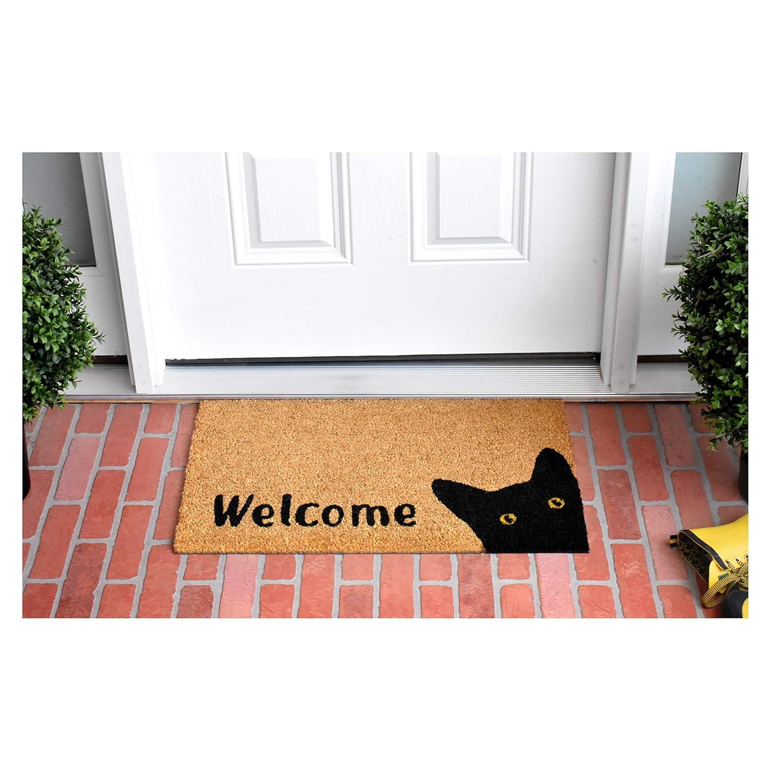 Natural Coir and Vinyl Kitty Welcome Doormat, 17" x 29"
