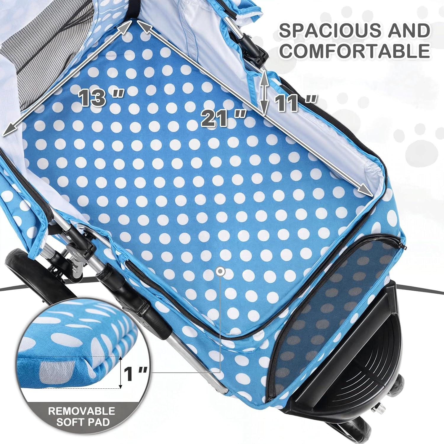 Magshion Foldable Pet Dog and Cat Stroller with Adjustable Canopy Storage Basket and Cup Holder for Small and Medium Pets