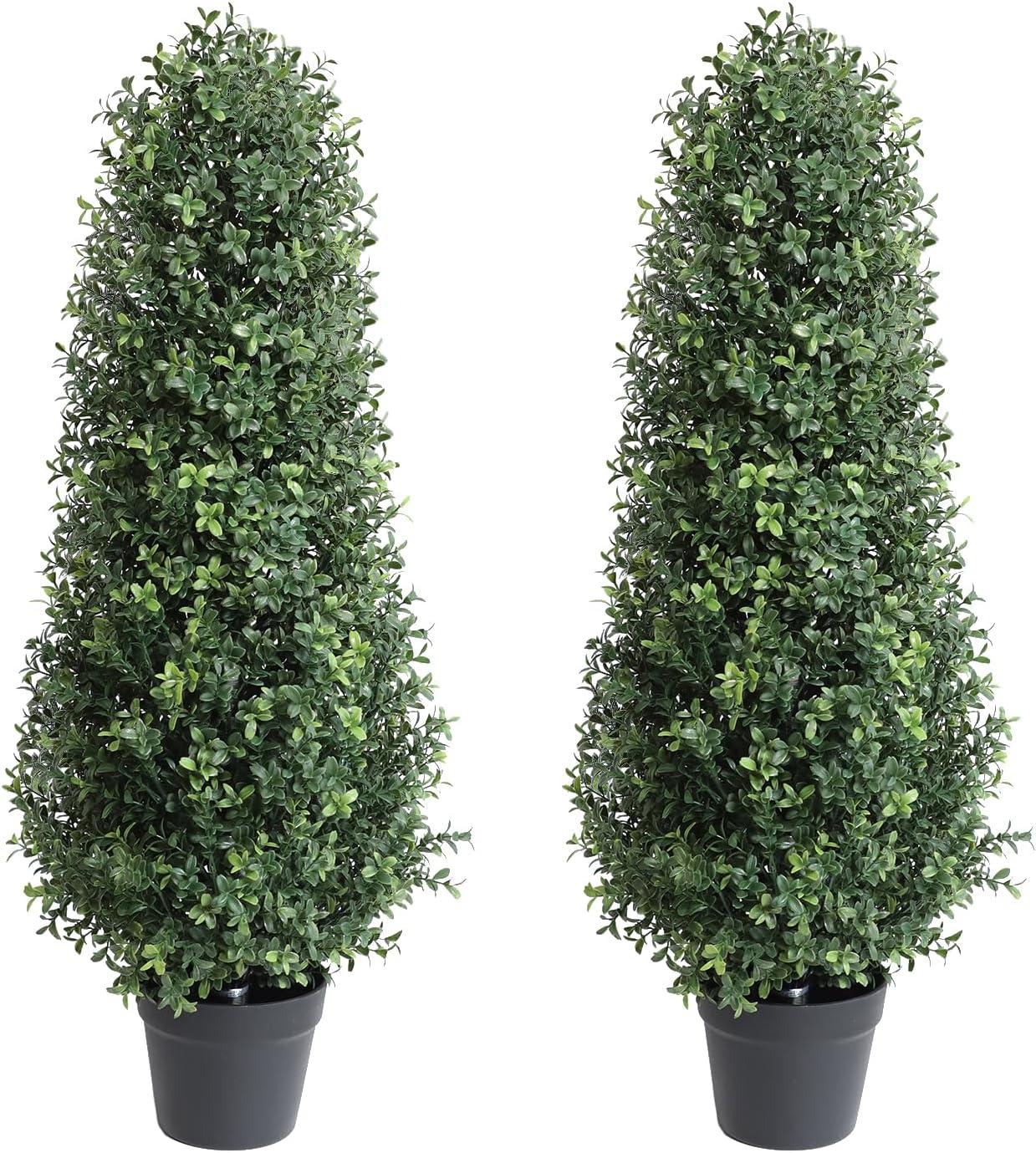 3ft Artificial Topiary Trees Set of 2, Faux Boxwood Tree for Outdoor Decor, Topiaries Plants Artificial Outdoors for Front Door Patio Garden C38