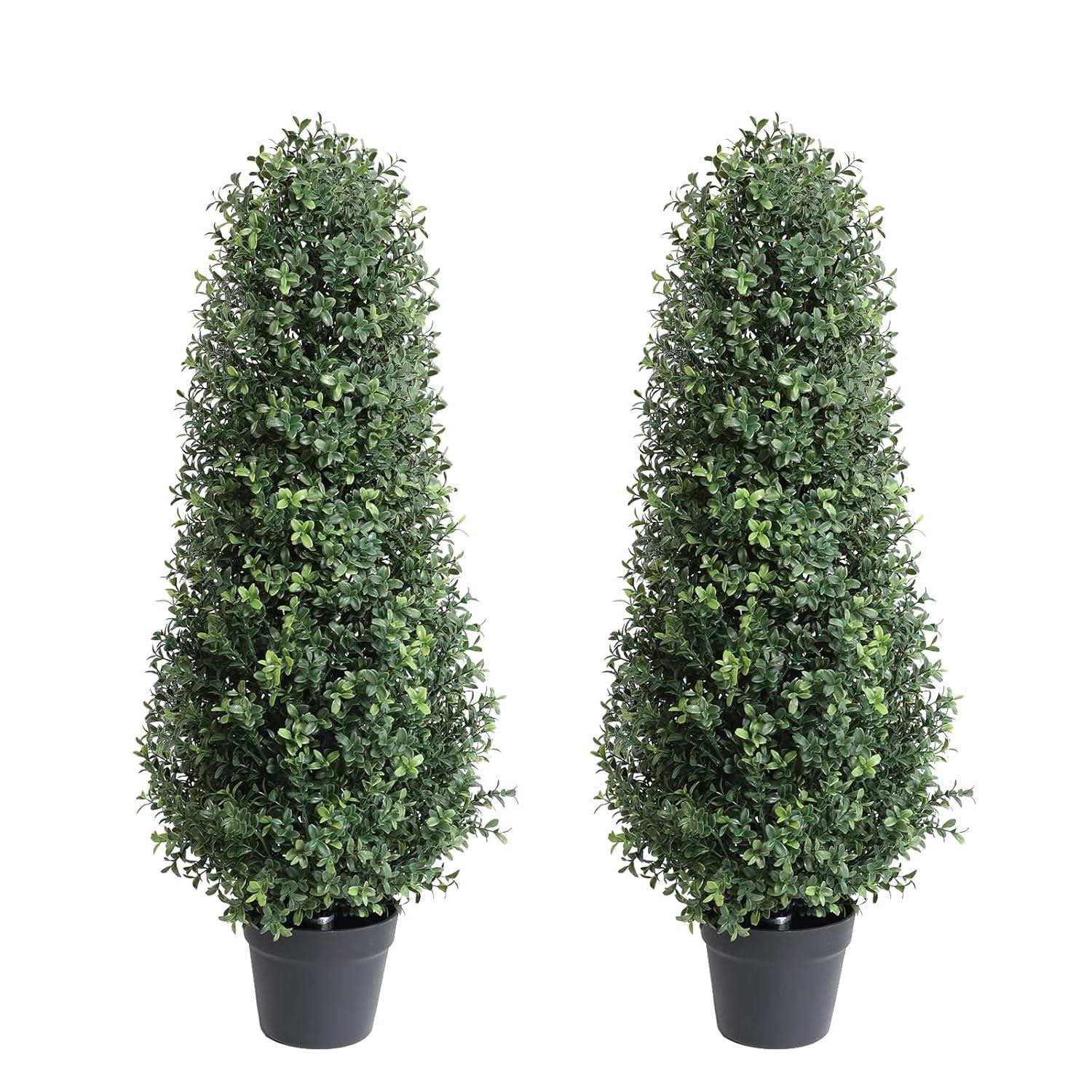 3ft Artificial Topiary Trees Set of 2, Faux Boxwood Tree for Outdoor Decor, Topiaries Plants Artificial Outdoors for Front Door Patio Garden C38
