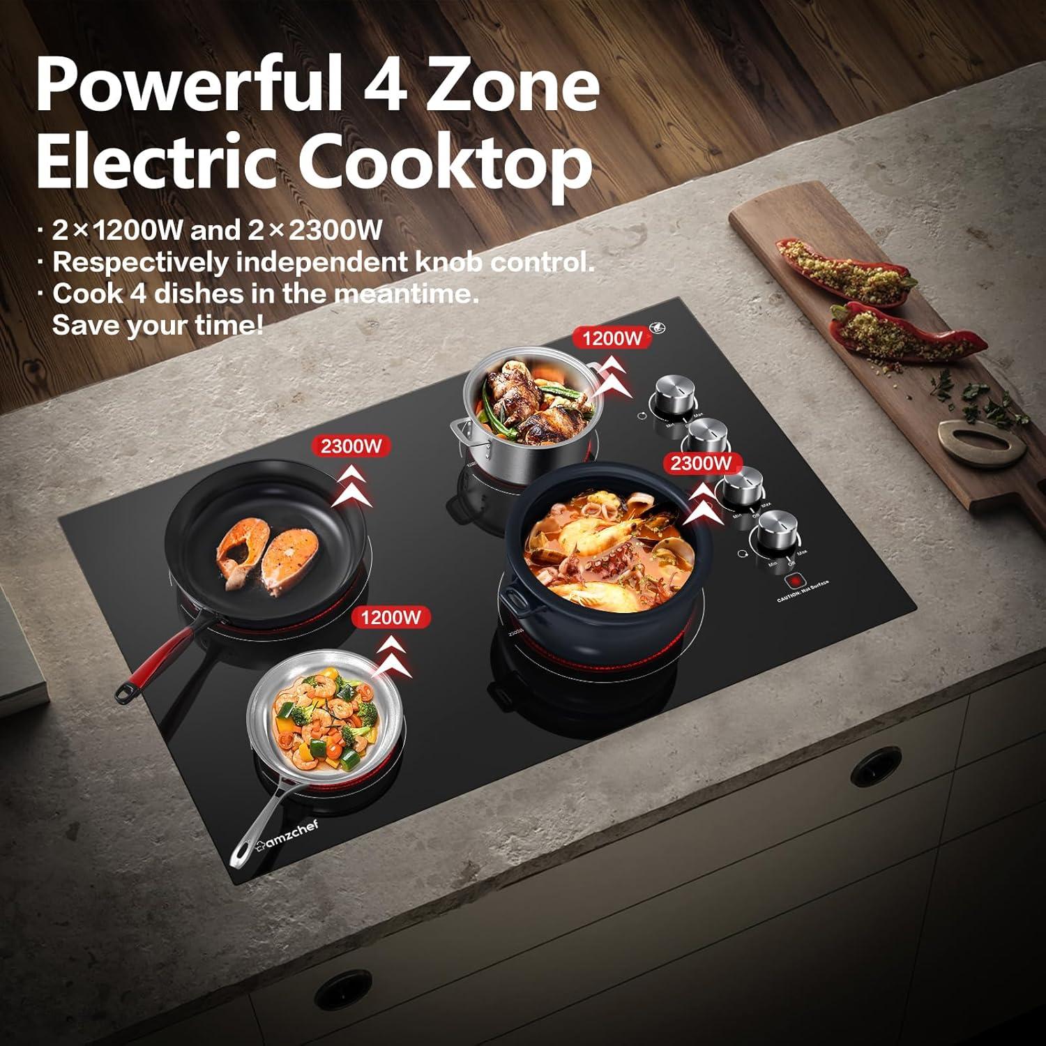 AMZCHEF 30 Inch Black Ceramic 4-Burner Built-In Cooktop